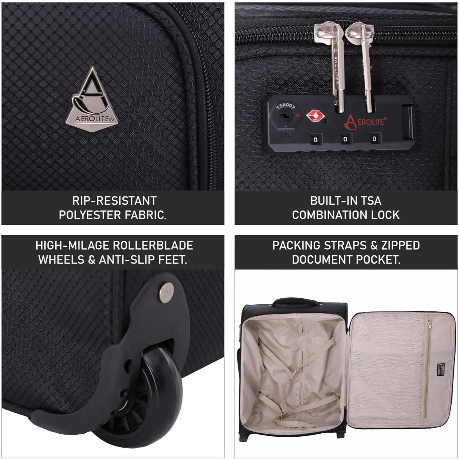 Aerolite British Airways Maximum Size Bundle, 56x45x25cm Large Cabin Softshell Suitcase & 40x30x15cm Under Seat Holdall - Image 4