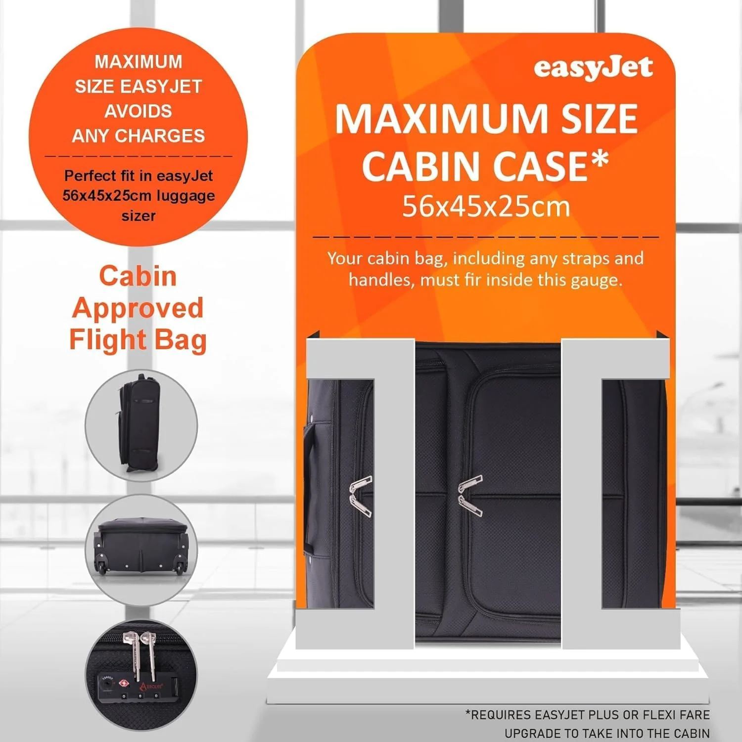 Aerolite British Airways Maximum Size Bundle, 56x45x25cm Large Cabin Softshell Suitcase & 40x30x15cm Under Seat Holdall - Image 6