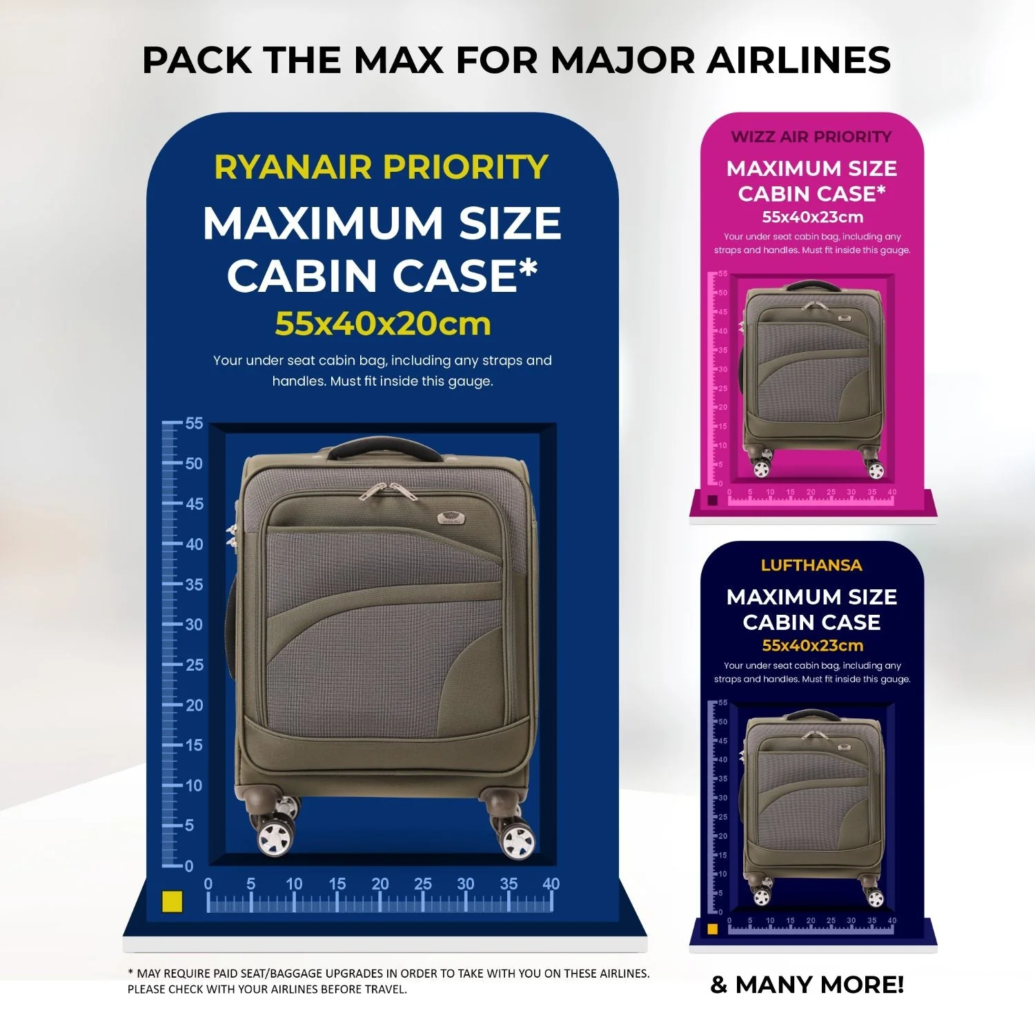 Aerolite Expandable 55x40x20cm to 55x40x23cm 4-Wheel Cabin Suitcase – MAX Size for Ryanair Priority & Wizz Air, Lufthansa, Ultra Lightweight Soft Shell Carry On with TSA Lock - Midnight Fern - Image 5