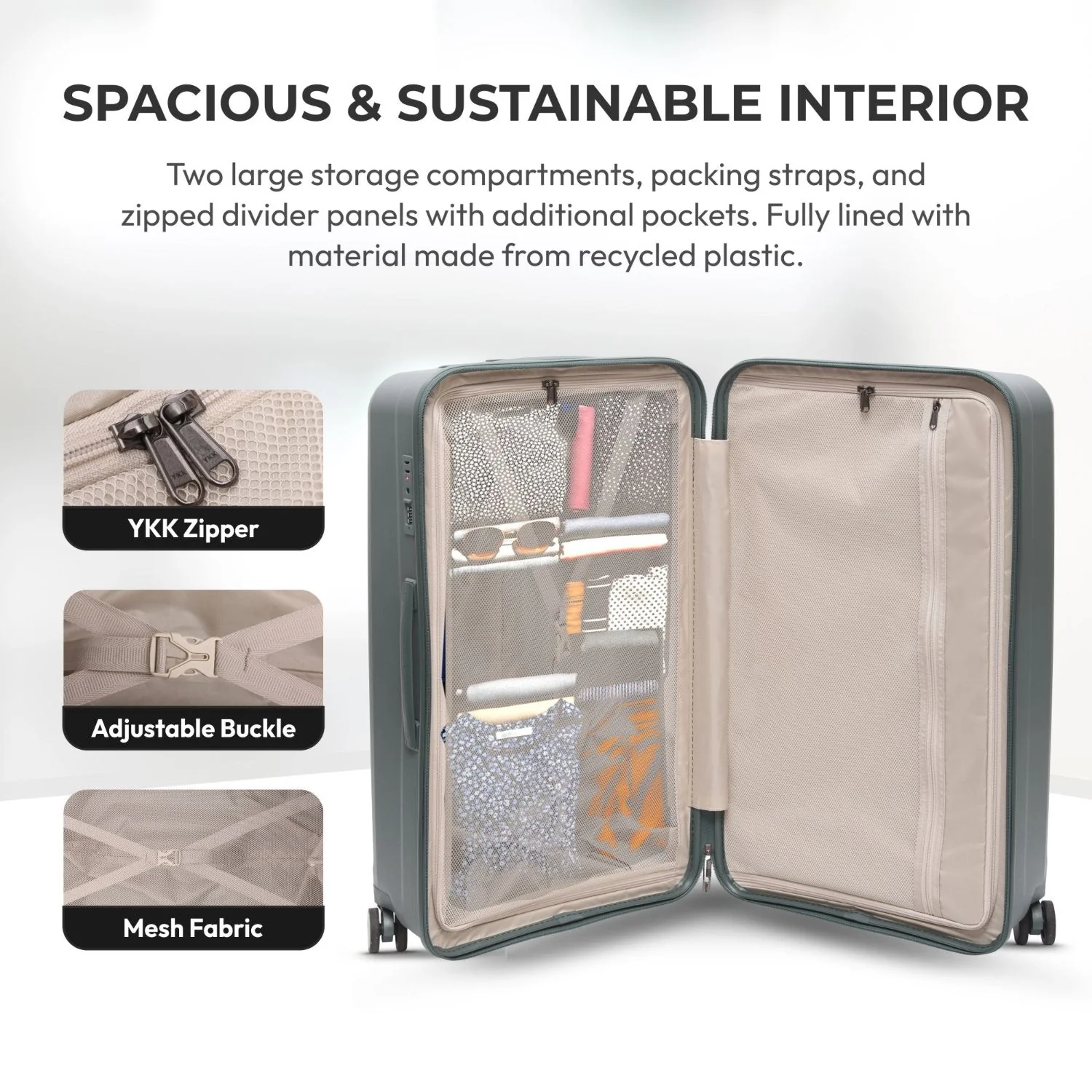 Aerolite Large 108L Premium Polypropylene Hard Shell Check in Checked Hold Travel Spinner Luggage Suitcase Trunk with 4 + 1 Wheels , TSA Approved Lock , YKK Zippers & Antimicrobial Lining (DARK GREEN) - Image 5