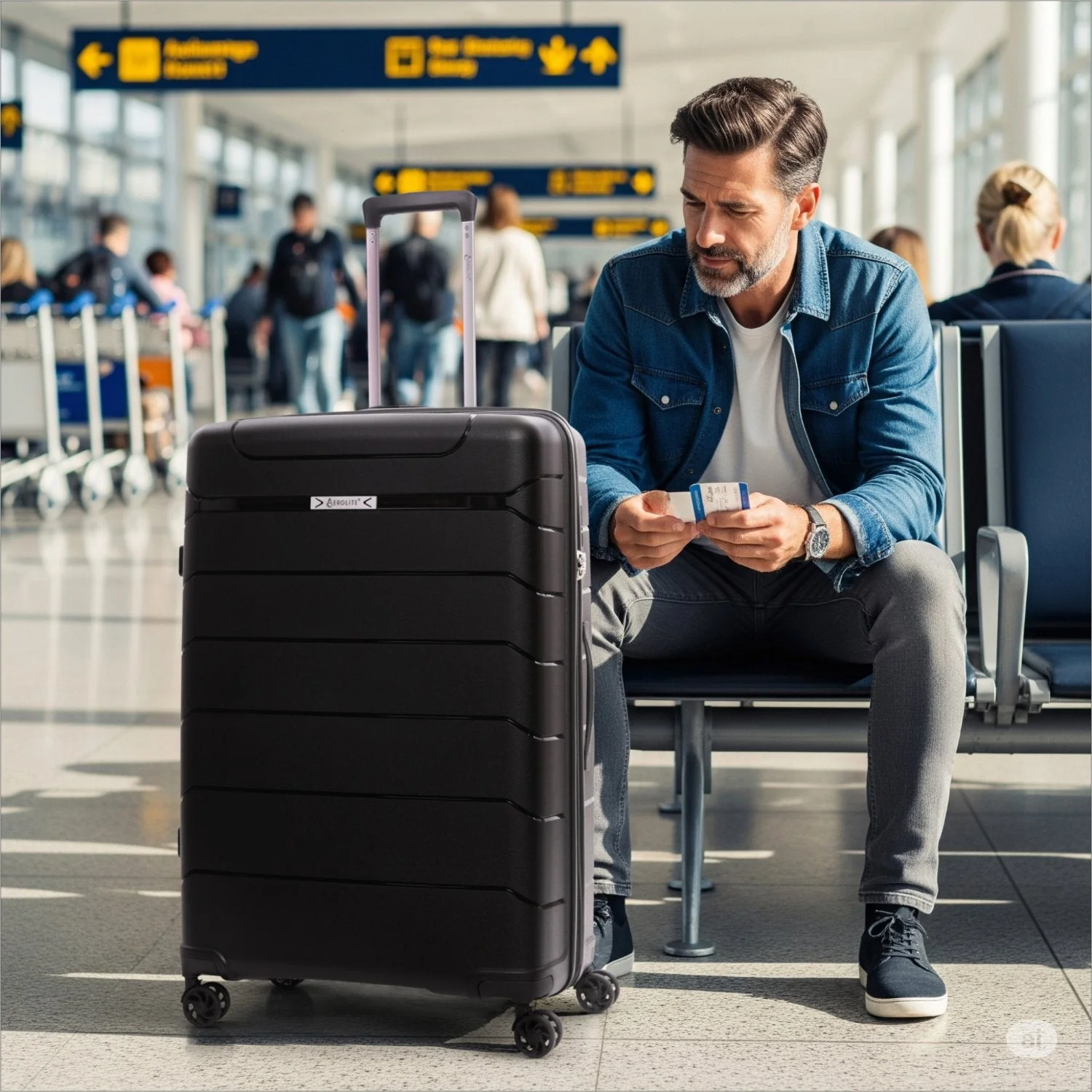 Aerolite Large 28" (100L) Lightweight Polypropylene Hard Shell Check-In Suitcase, 4 Dual Spinner Wheels, TSA Lock, Waterproof Pocket, 5 Years Warranty - Black - Image 6