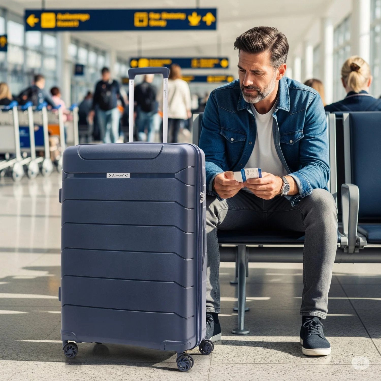 Aerolite Large 28" (100L) Lightweight Polypropylene Hard Shell Check-In Suitcase, 4 Dual Spinner Wheels, TSA Lock, Waterproof Pocket, 5 Years Warranty - Navy - Image 6