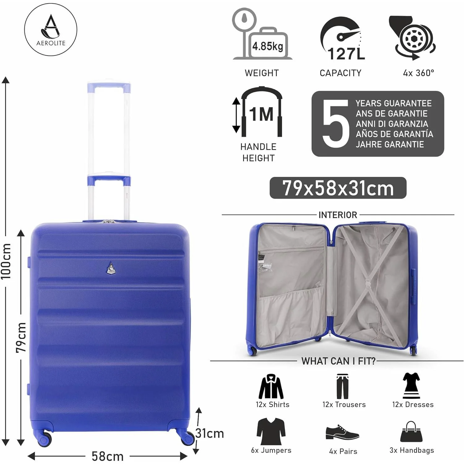 Aerolite 29" Extra Large Lightweight Hard Shell Luggage Suitcase Spinner Suitcase with 4 Wheels, (79x58x31cm) - Image 16
