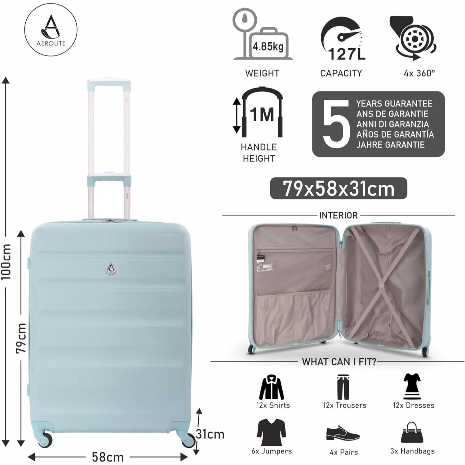 Aerolite 29" Extra Large Lightweight Hard Shell Luggage Suitcase Spinner Suitcase with 4 Wheels, (79x58x31cm) - Image 9