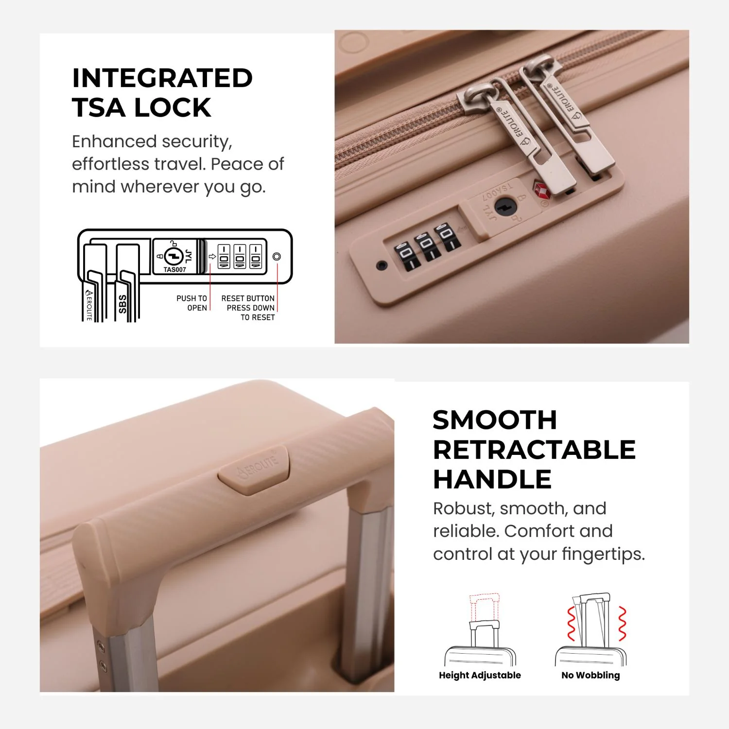 Aerolite Lightweight ABS Hard Shell 4 Wheel Spinner 4 Piece Travel Luggage Suitcase Set , Cabin + Medium + Large + Extra Large (BEIGE) - Image 6