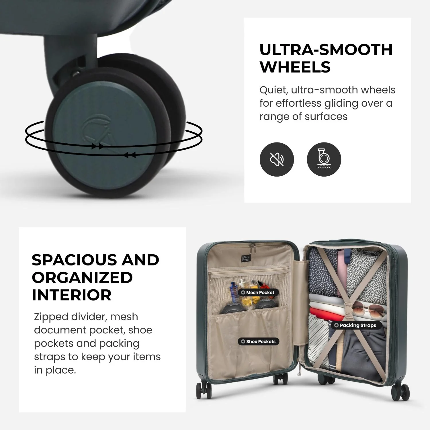 Aerolite Lightweight ABS Hard Shell 4 Wheel Spinner 4 Piece Travel Luggage Suitcase Set , Cabin + Medium + Large + Extra Large (FOREST GREEN) - Image 5