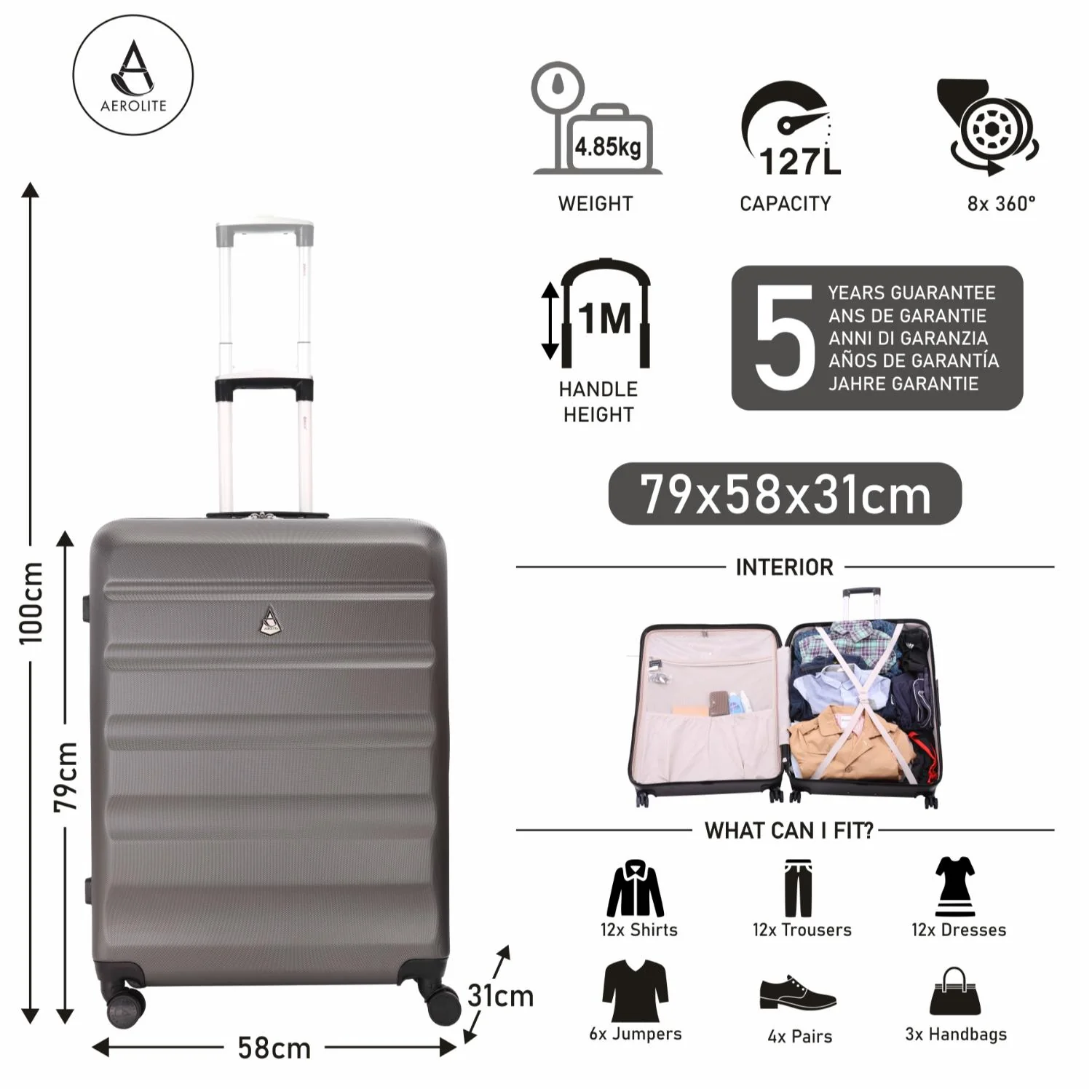Aerolite Lightweight Hard Shell Suitcase Luggage Set with 8 Spinner Wheels (Cabin, Medium & Large) - Image 6