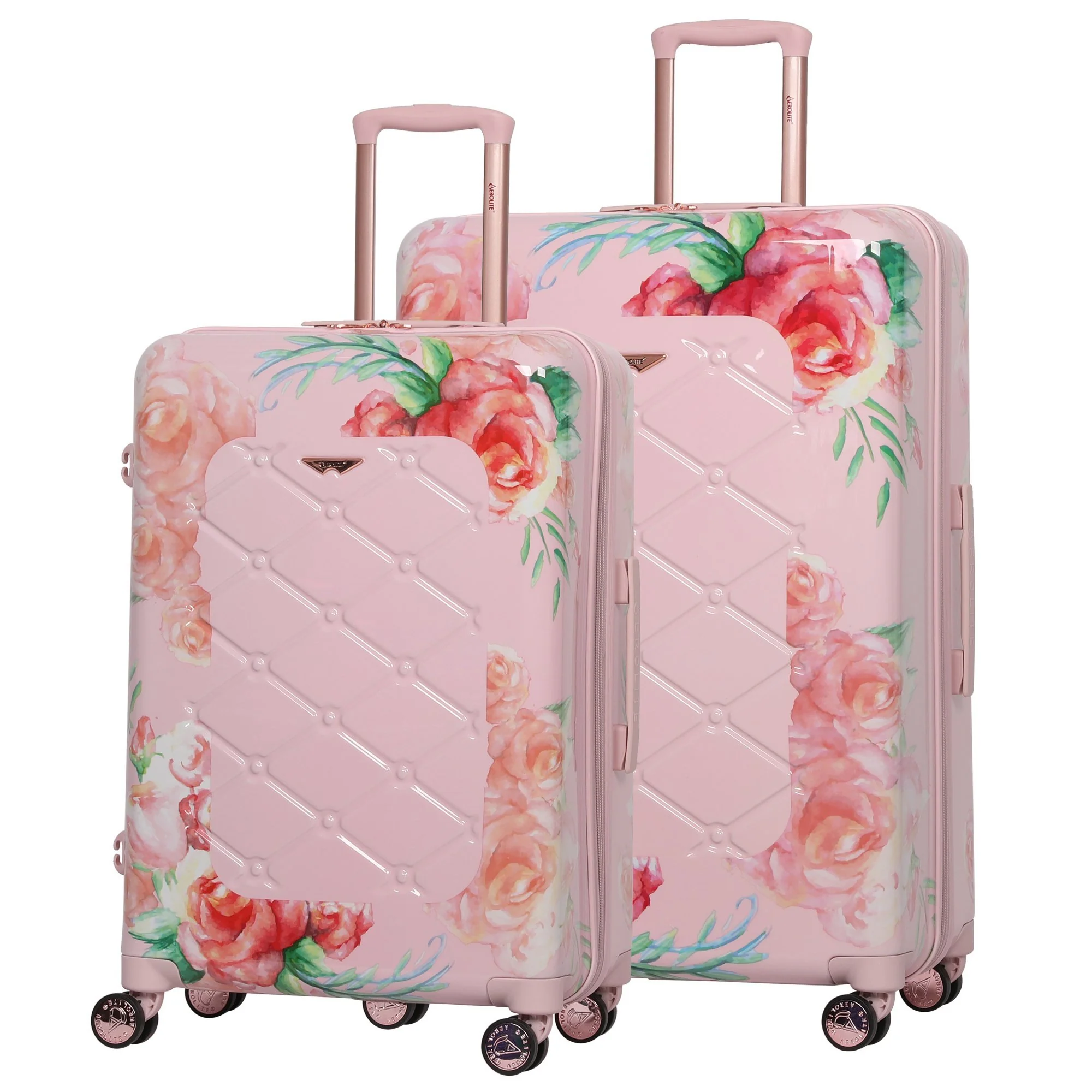 Aerolite Premium Hard Shell Hand Luggage Set (Medium + Large) - Floral Pink
