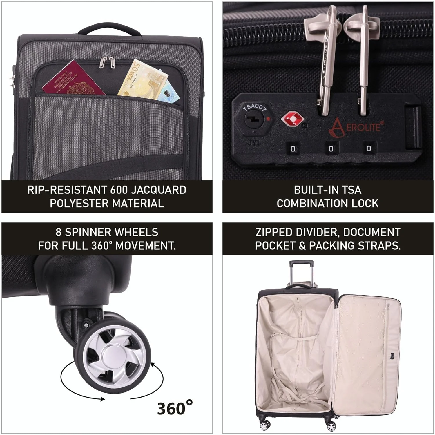 Aerolite 30" Super Lightweight Soft Shell Large Checked In Hold Luggage Suitcase with 8 Wheels, 108L Capacity - Image 3