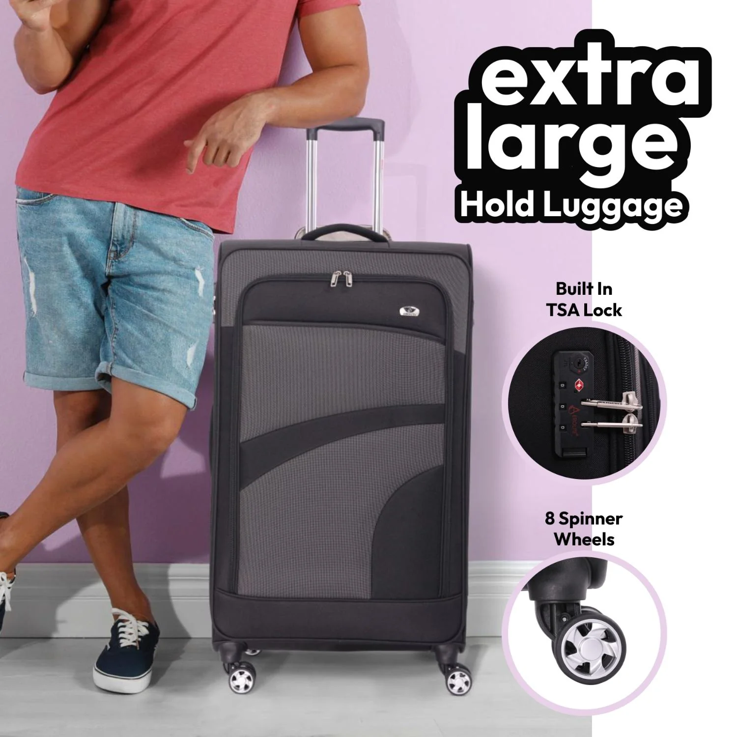 Aerolite 30" Super Lightweight Soft Shell Large Checked In Hold Luggage Suitcase with 8 Wheels, 108L Capacity - Image 6