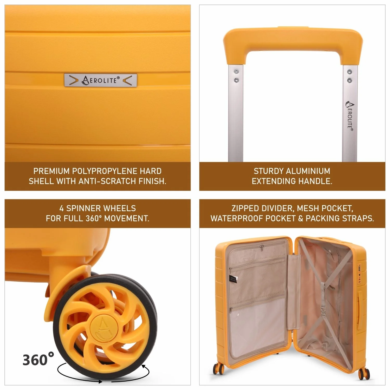 Aerolite Medium 24" 67L  Lightweight Polypropylene Hard Shell Check-In Suitcase, Dual 4-Spinner Wheels, TSA Lock, Organised Interior, 5 Years Warranty – Mango - Image 3