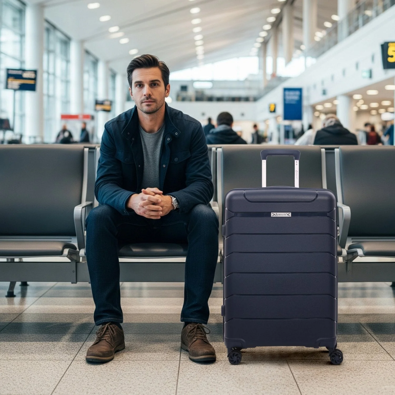 Aerolite Medium 24" 67L  Lightweight Polypropylene Hard Shell Check-In Suitcase, Dual 4-Spinner Wheels, TSA Lock, Organised Interior, 5 Years Warranty – Navy - Image 6