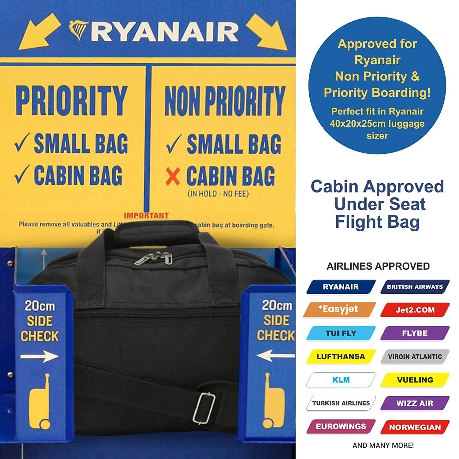 Aerolite (40x20x25cm) Ryanair Maximum Size Hand Luggage New & Improved 2025 Under Seat Holdall Bag - Image 3