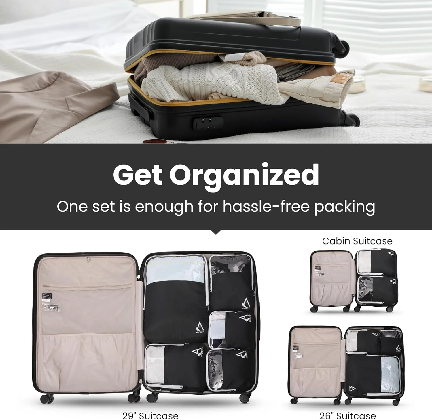 Aerolite Packing Cubes for Suitcases with Digital Luggage Scale and TSA Padlock, 6-pieces Expandable Travel Luggage Packing Organizers With Accessories Ultra Lightweight - Image 3
