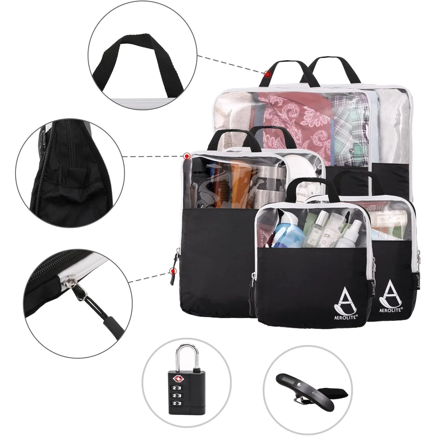 Aerolite Packing Cubes for Suitcases with Digital Luggage Scale and TSA Padlock, 6-pieces Expandable Travel Luggage Packing Organizers With Accessories Ultra Lightweight - Image 4