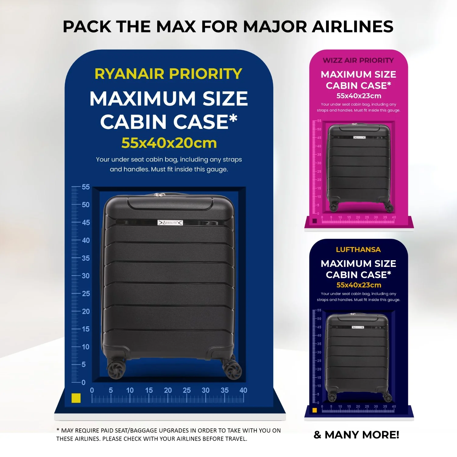 Aerolite Premium PP 3-Piece Luggage Set, Lightweight Polypropylene Hard Shell Suitcases with 4 Dual Spinner Wheels & TSA Lock, Expandable Cabin (21”), Medium (24”), Large (28”), Expandable Carry-On Case Included – Black - Image 5
