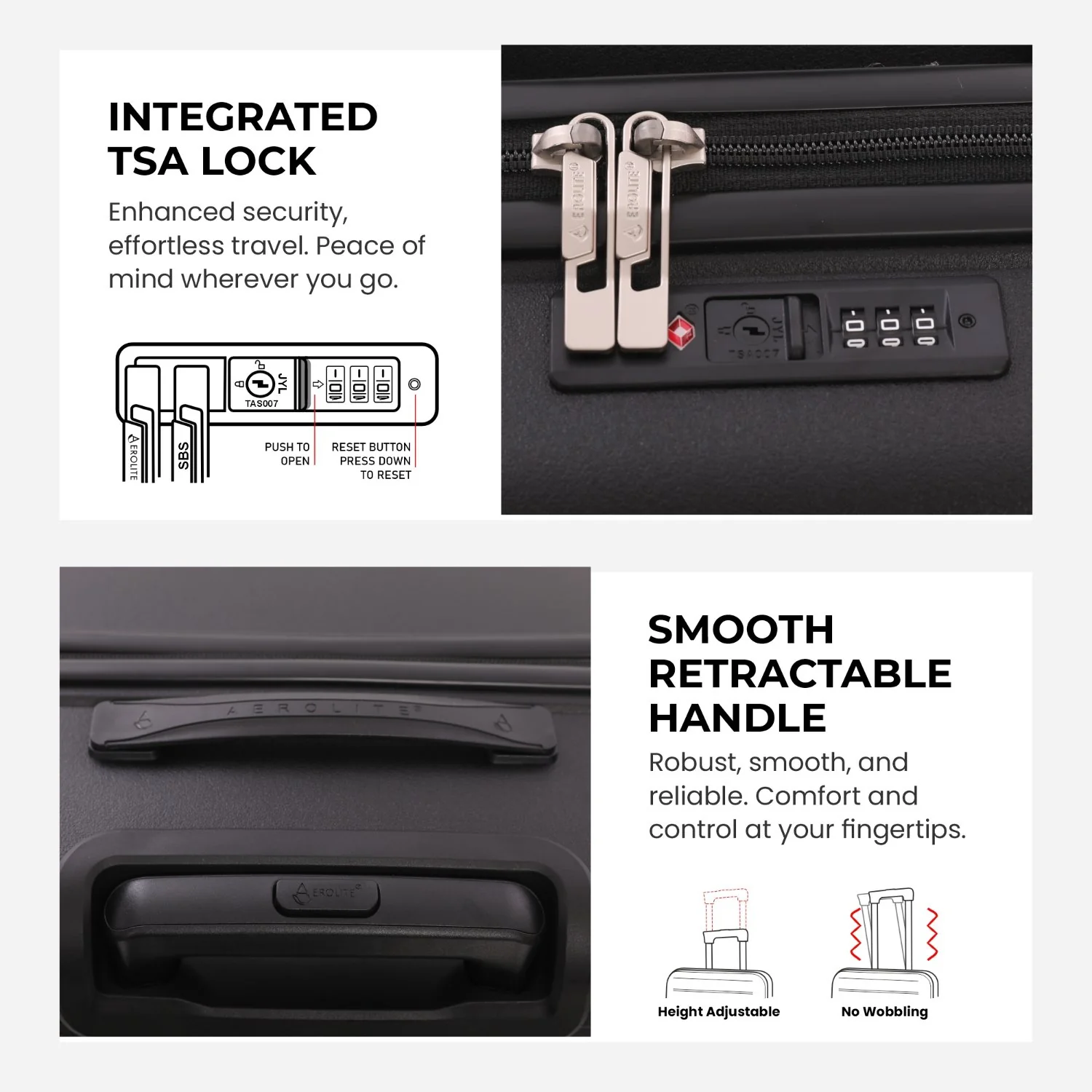 Aerolite Premium PP 3-Piece Luggage Set, Lightweight Polypropylene Hard Shell Suitcases with 4 Dual Spinner Wheels & TSA Lock, Expandable Cabin (21”), Medium (24”), Large (28”), Expandable Carry-On Case Included – Black - Image 7