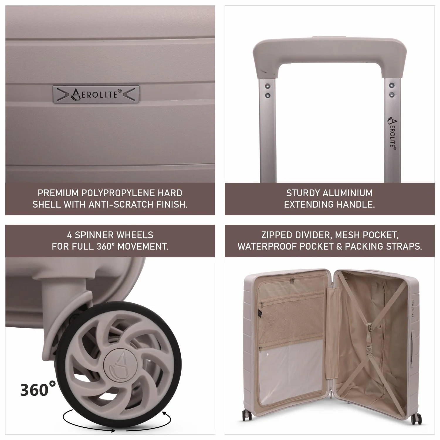 Aerolite Premium PP 3-Piece Luggage Set, Lightweight Polypropylene Hard Shell Suitcases with 4 Dual Spinner Wheels & TSA Lock, Expandable Cabin (21”), Medium (24”), Large (28”), Expandable Carry-On Case Included – Cream - Image 17