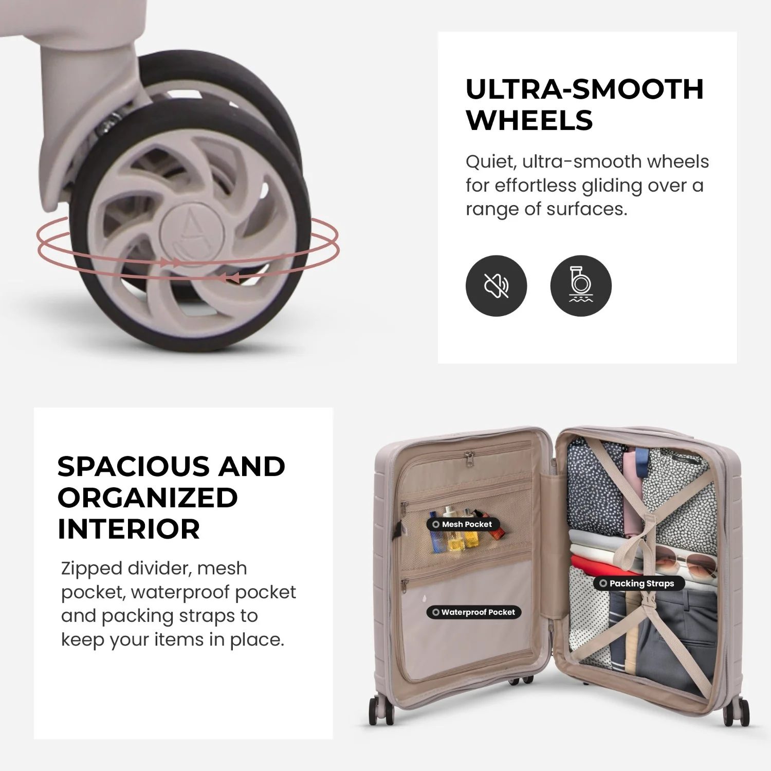 Aerolite Premium PP 3-Piece Luggage Set, Lightweight Polypropylene Hard Shell Suitcases with 4 Dual Spinner Wheels & TSA Lock, Expandable Cabin (21”), Medium (24”), Large (28”), Expandable Carry-On Case Included – Cream - Image 6