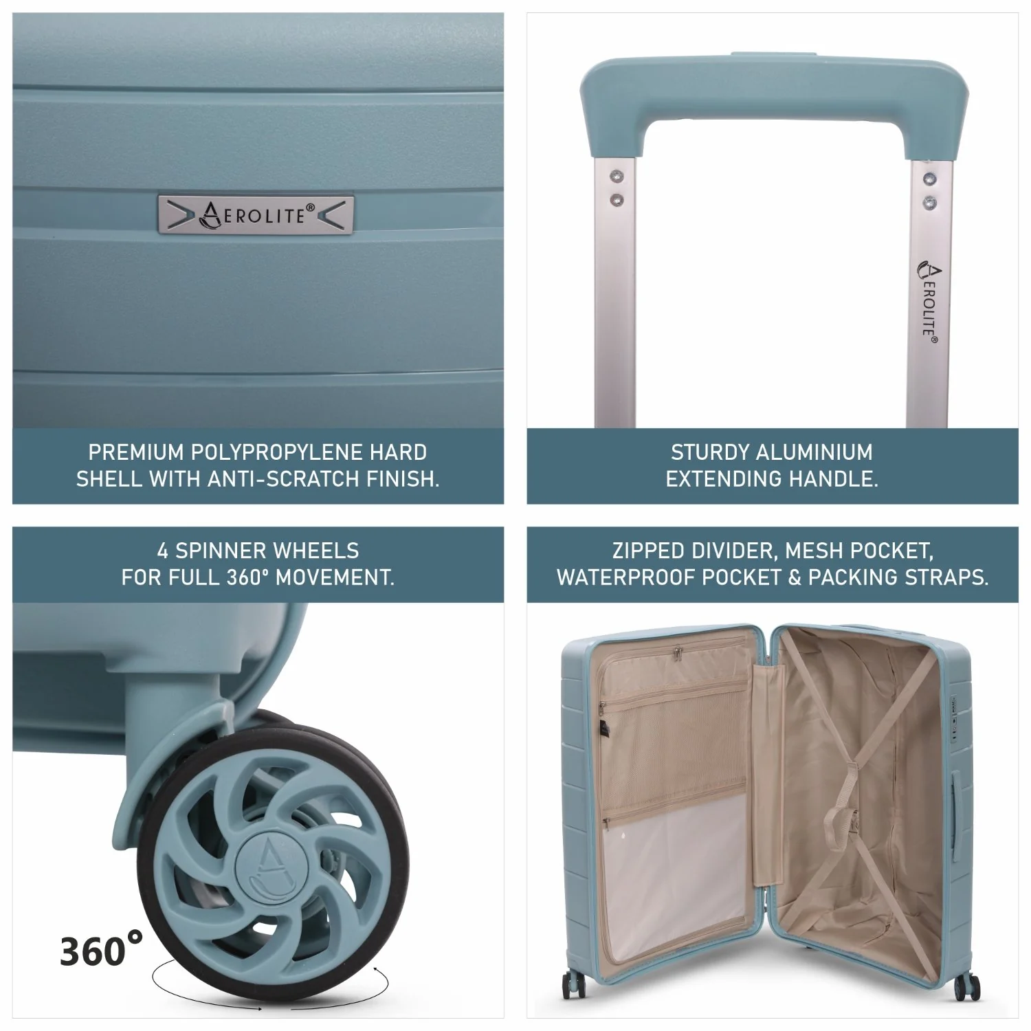 Aerolite Premium PP 3-Piece Luggage Set, Lightweight Polypropylene Hard Shell Suitcases with 4 Dual Spinner Wheels & TSA Lock, Expandable Cabin (21”), Medium (24”), Large (28”), Expandable Carry-On Case Included – Sage - Image 17