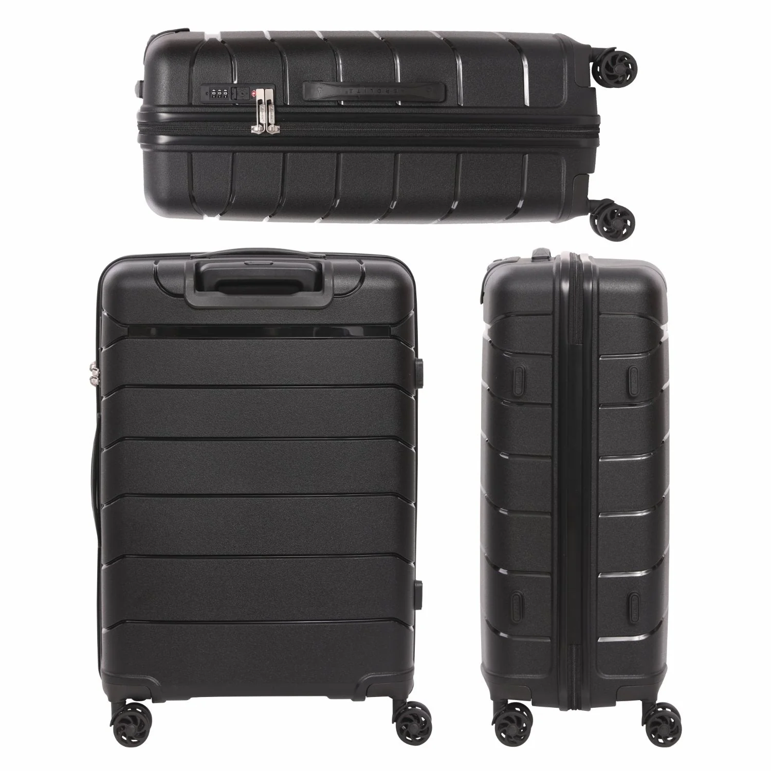Aerolite Premium PP 4 Piece Hard Shell 4 Dual Wheel Spinner Travel Luggage Suitcase Set , Expandable Cabin + Medium + Large + Extra Large - Black - Image 12