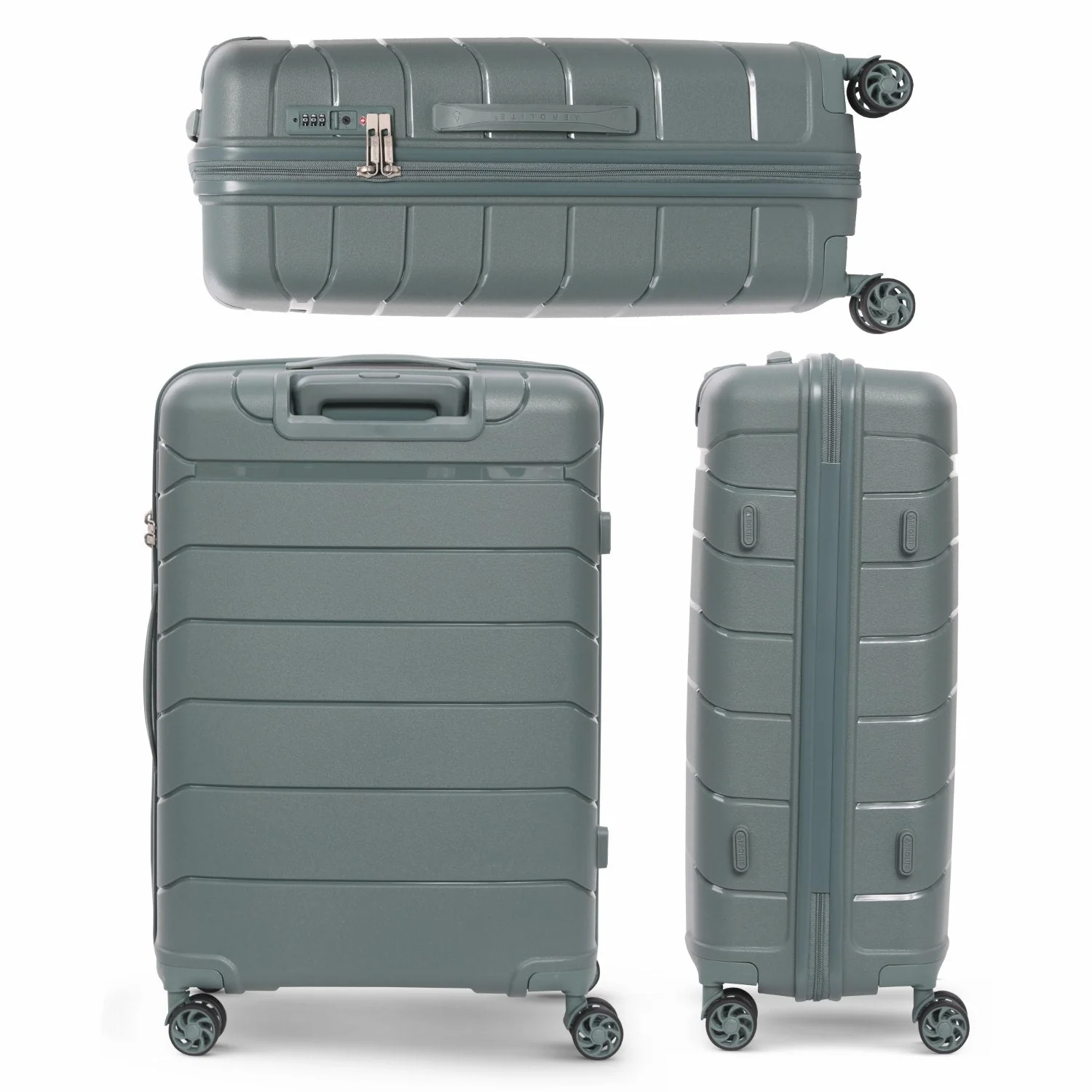 Aerolite Premium PP 4 Piece Hard Shell 4 Dual Wheel Spinner Travel Luggage Suitcase Set , Expandable Cabin + Medium + Large + Extra Large - Dark Green - Image 12