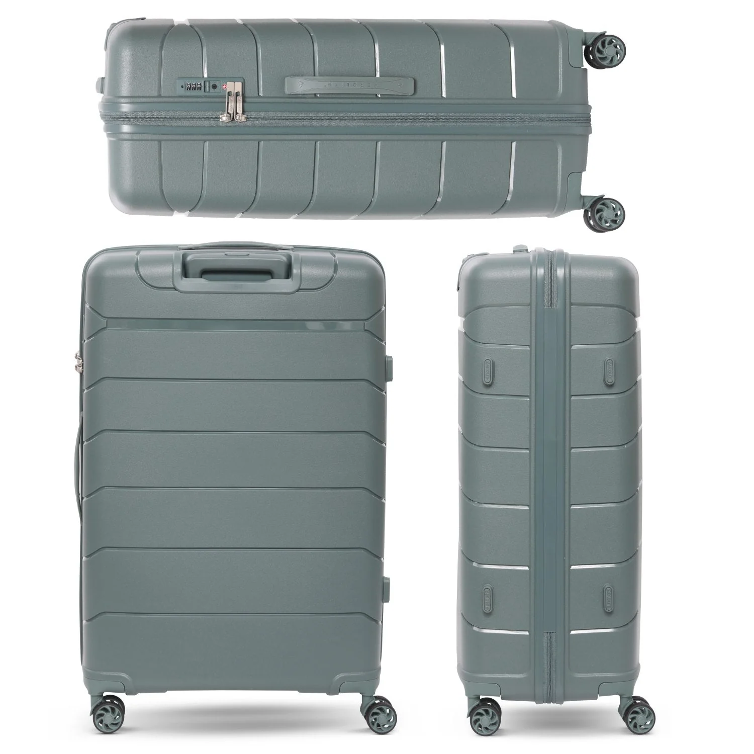 Aerolite Premium PP 4 Piece Hard Shell 4 Dual Wheel Spinner Travel Luggage Suitcase Set , Expandable Cabin + Medium + Large + Extra Large - Dark Green - Image 18