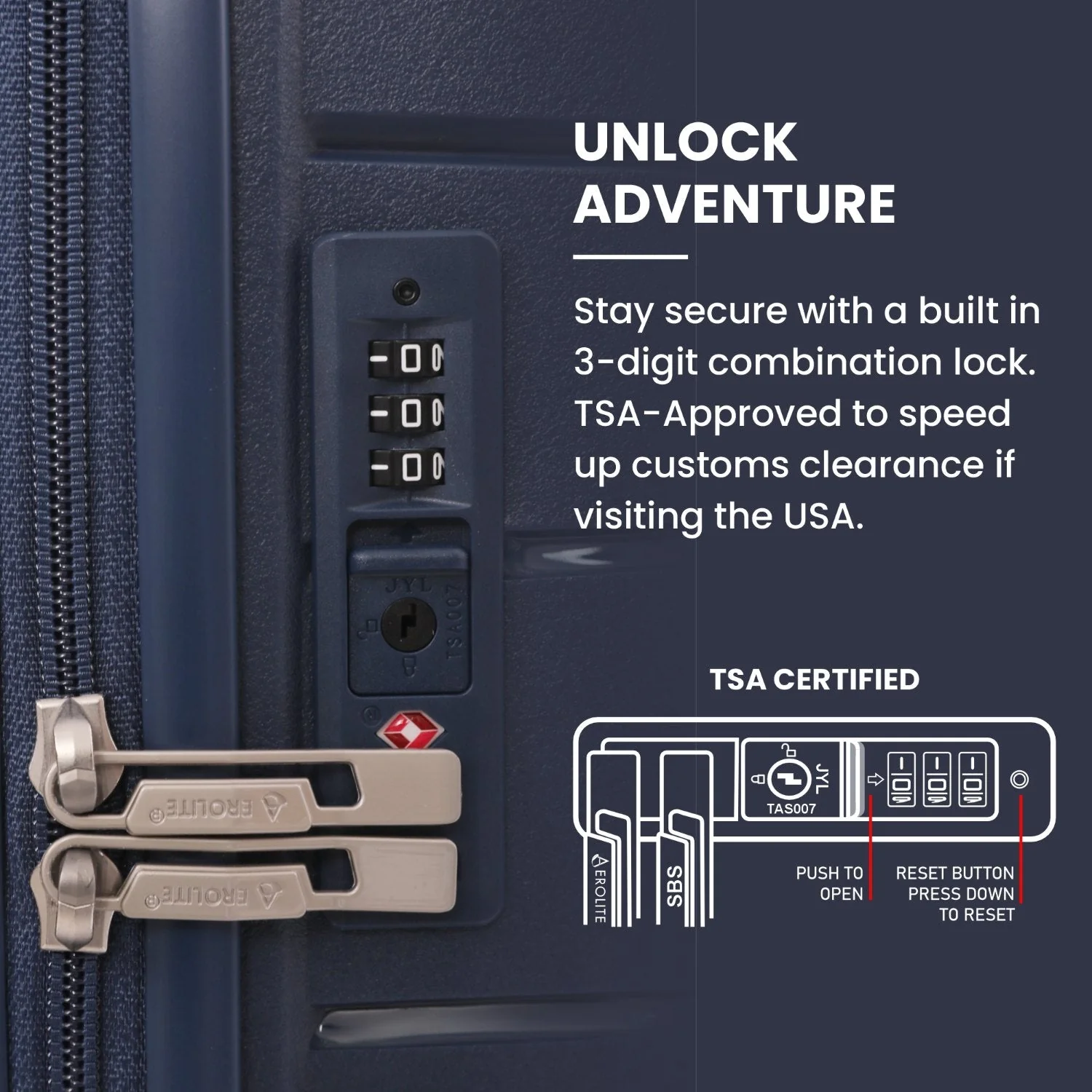 Aerolite Premium PP 4 Piece Hard Shell 4 Dual Wheel Spinner Travel Luggage Suitcase Set , Expandable Cabin + Medium + Large + Extra Large - Navy - Image 12