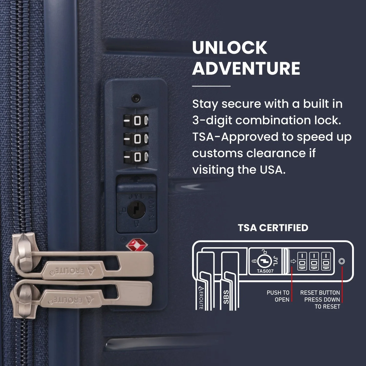 Aerolite Premium PP 4 Piece Hard Shell 4 Dual Wheel Spinner Travel Luggage Suitcase Set , Expandable Cabin + Medium + Large + Extra Large - Navy - Image 18