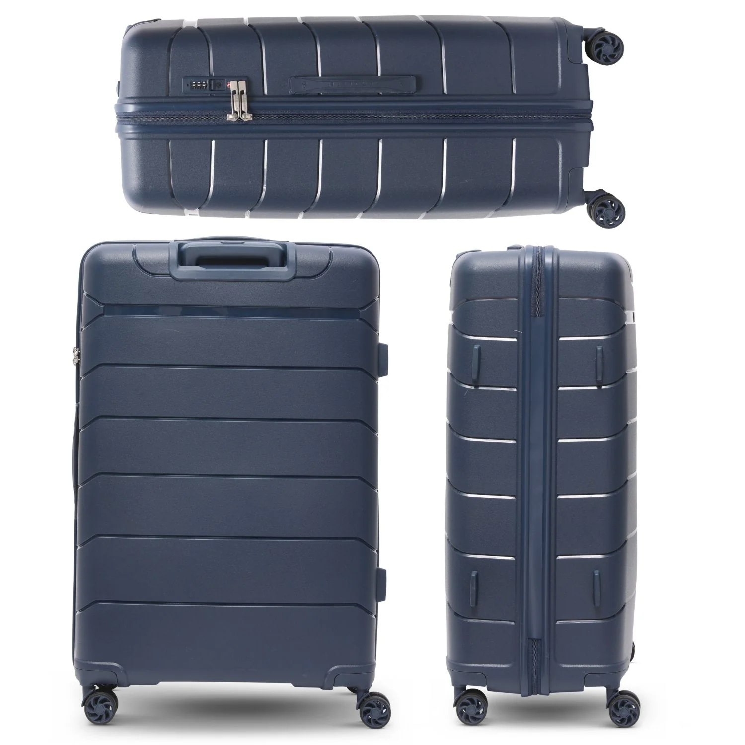 Aerolite Premium PP 4 Piece Hard Shell 4 Dual Wheel Spinner Travel Luggage Suitcase Set , Expandable Cabin + Medium + Large + Extra Large - Navy - Image 19