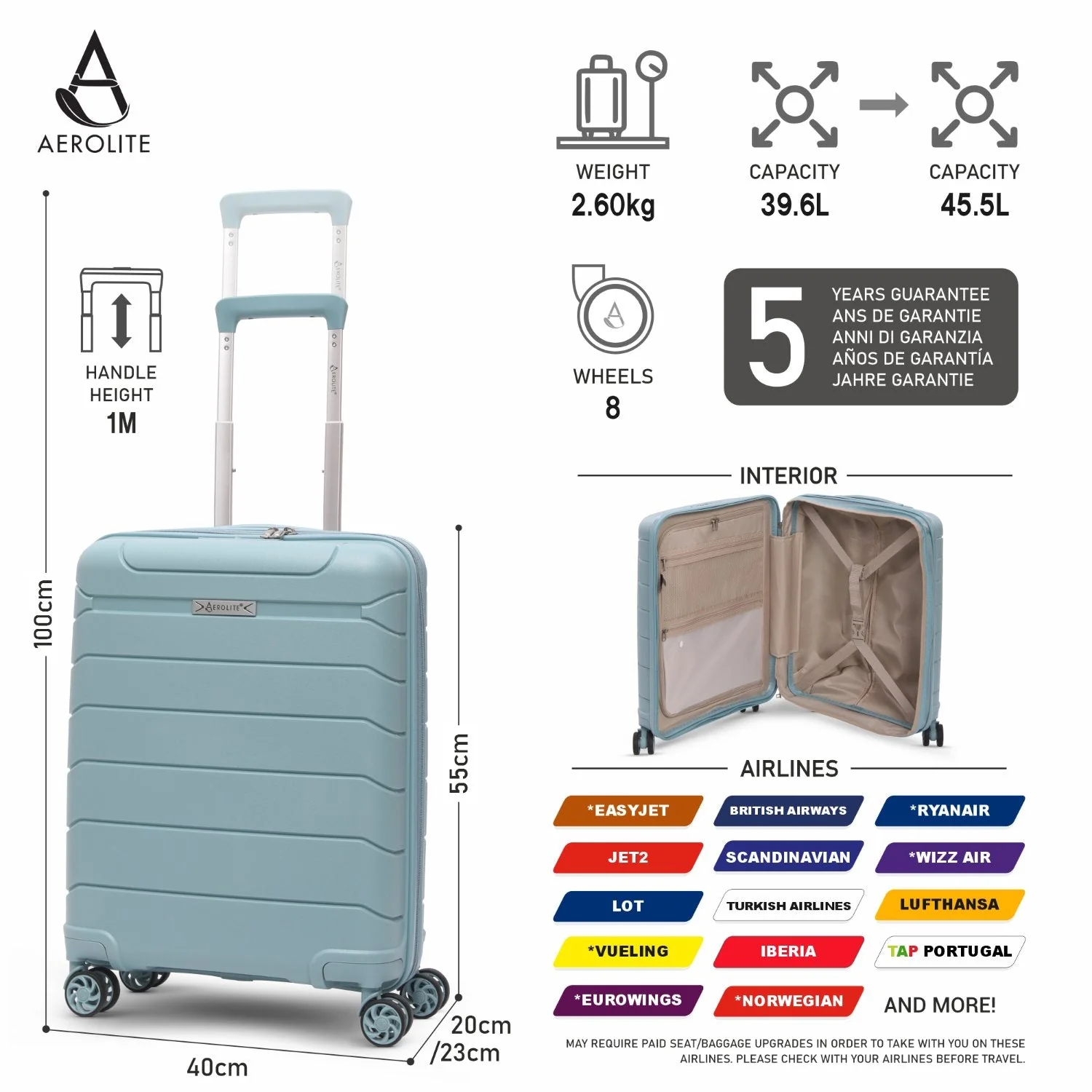 Aerolite Premium PP 4 Piece Hard Shell 4 Dual Wheel Spinner Travel Luggage Suitcase Set , Expandable Cabin + Medium + Large + Extra Large - Sage - Image 2