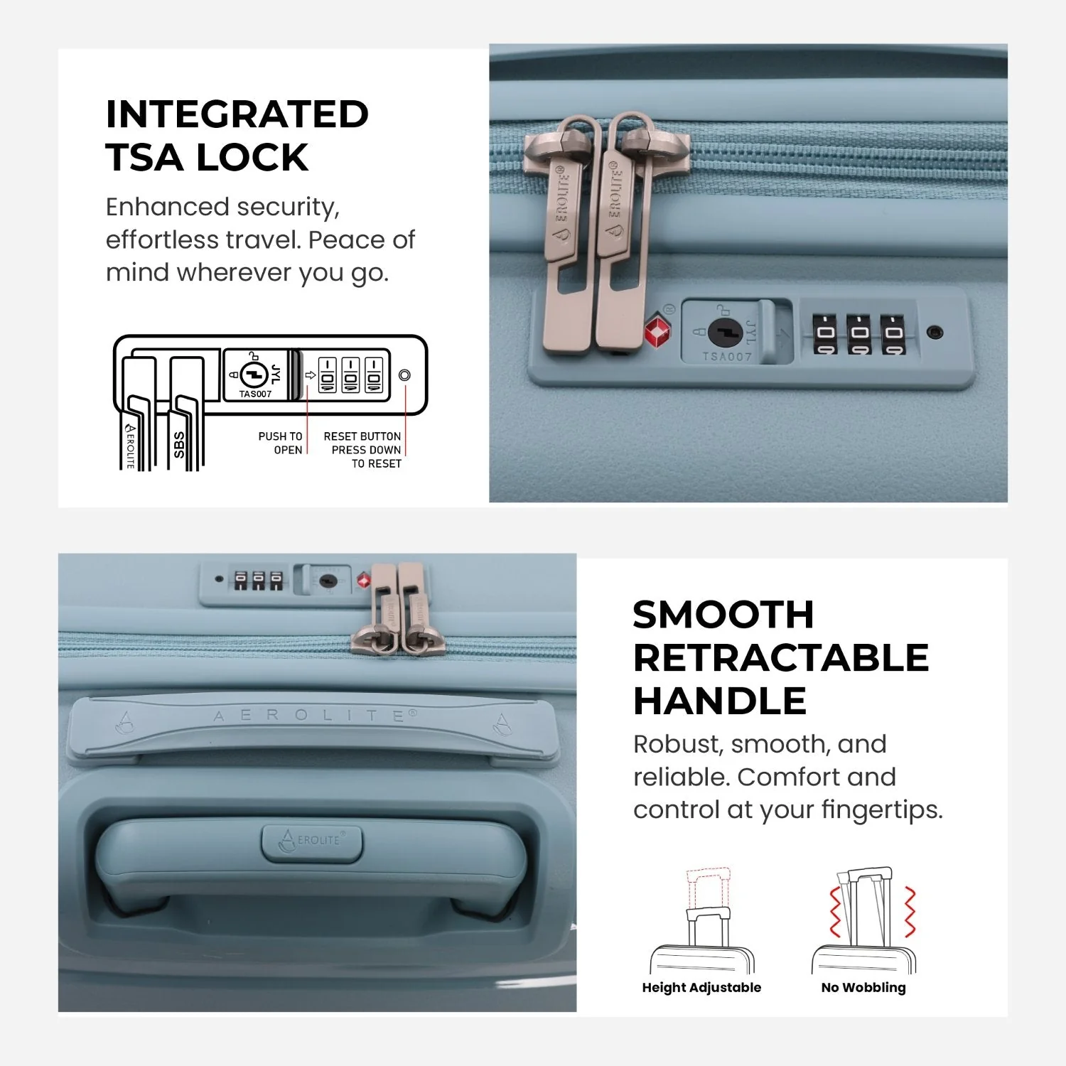Aerolite Premium PP 4 Piece Hard Shell 4 Dual Wheel Spinner Travel Luggage Suitcase Set , Expandable Cabin + Medium + Large + Extra Large - Sage - Image 6