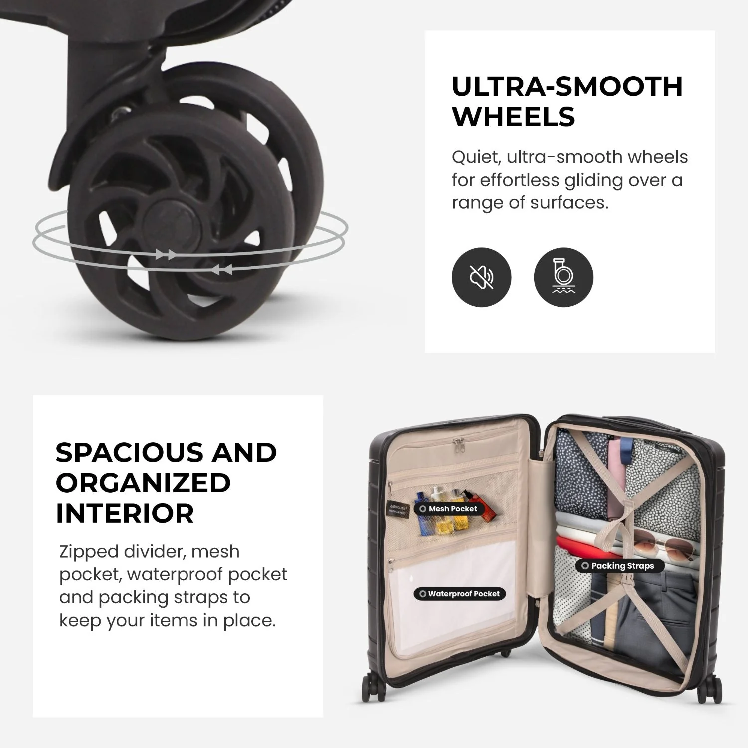 Aerolite Premium PP Expandable Cabin Suitcase 55x40x20cm to 55x40x23cm, Ryanair & Wizz Air Priority Max Size, Lightweight Polypropylene Hard Shell Carry-On with 4 Wheels & TSA Lock - Black - Image 5