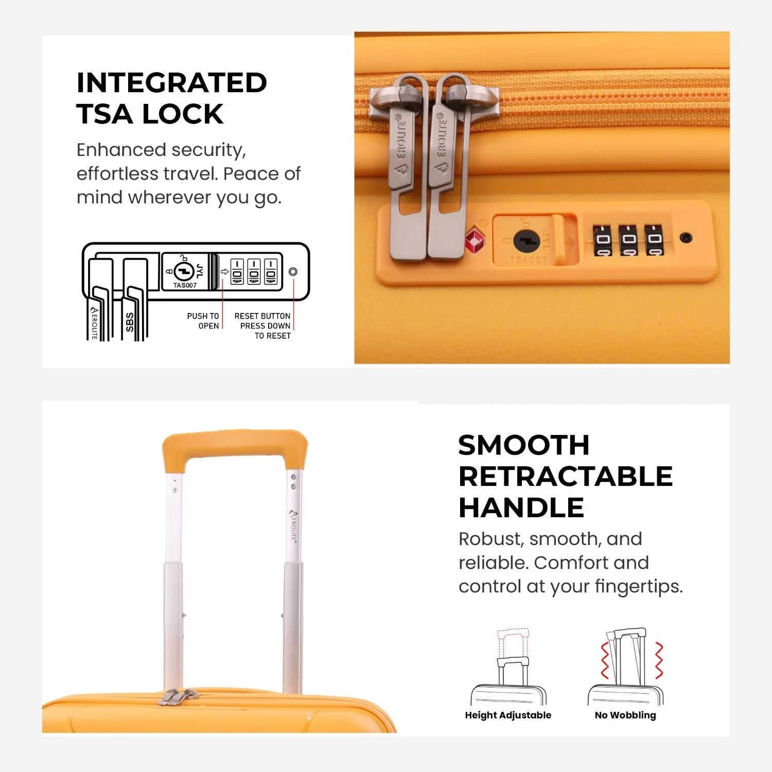 Aerolite Premium PP Expandable Cabin Suitcase 55x40x20cm to 55x40x23cm, Ryanair & Wizz Air Priority Max Size, Lightweight Polypropylene Hard Shell Carry-On with 4 Wheels & TSA Lock - Mango - Image 6