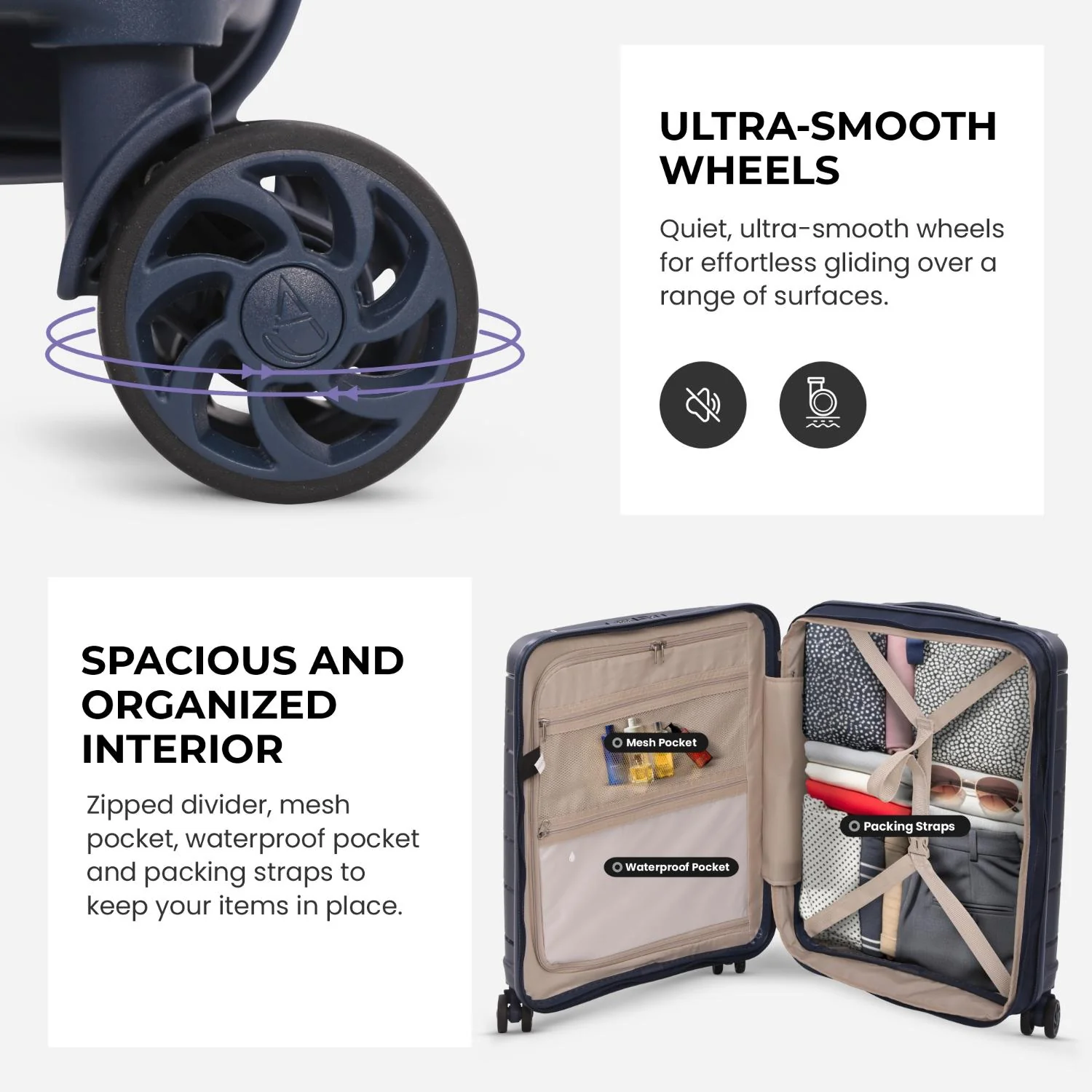 Aerolite Premium PP Expandable Cabin Suitcase 55x40x20cm to 55x40x23cm, Ryanair & Wizz Air Priority Max Size, Lightweight Polypropylene Hard Shell Carry-On with 4 Wheels & TSA Lock - Navy - Image 5