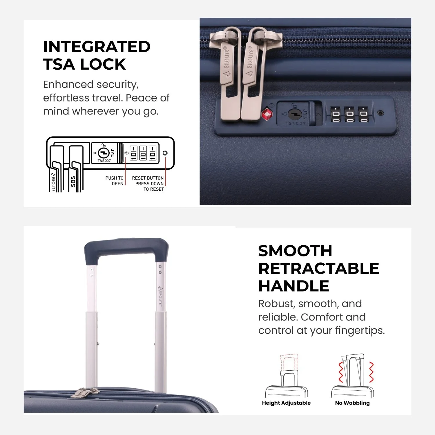 Aerolite Premium PP Expandable Cabin Suitcase 55x40x20cm to 55x40x23cm, Ryanair & Wizz Air Priority Max Size, Lightweight Polypropylene Hard Shell Carry-On with 4 Wheels & TSA Lock - Navy - Image 6