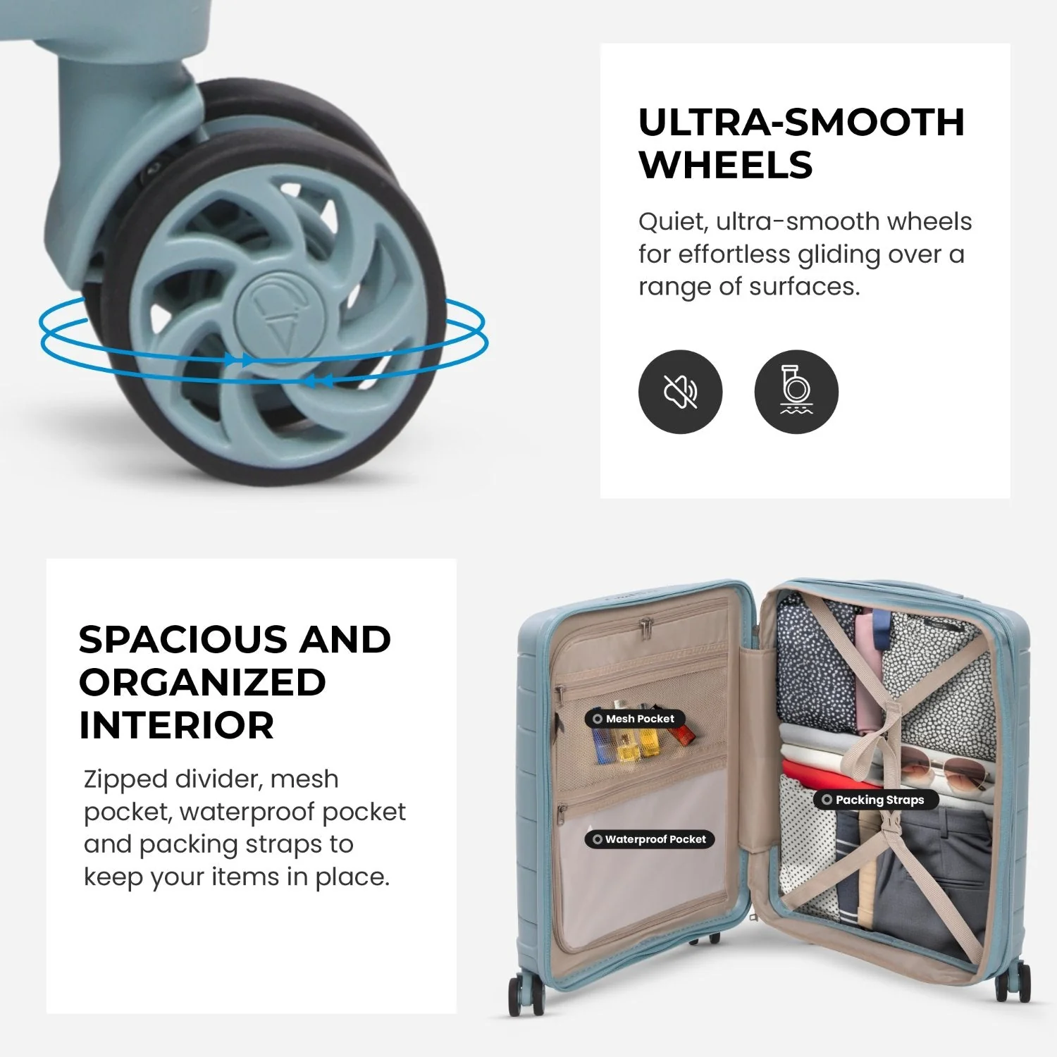 Aerolite Premium PP Expandable Cabin Suitcase 55x40x20cm to 55x40x23cm, Ryanair & Wizz Air Priority Max Size, Lightweight Polypropylene Hard Shell Carry-On with 4 Wheels & TSA Lock - Sage - Image 5