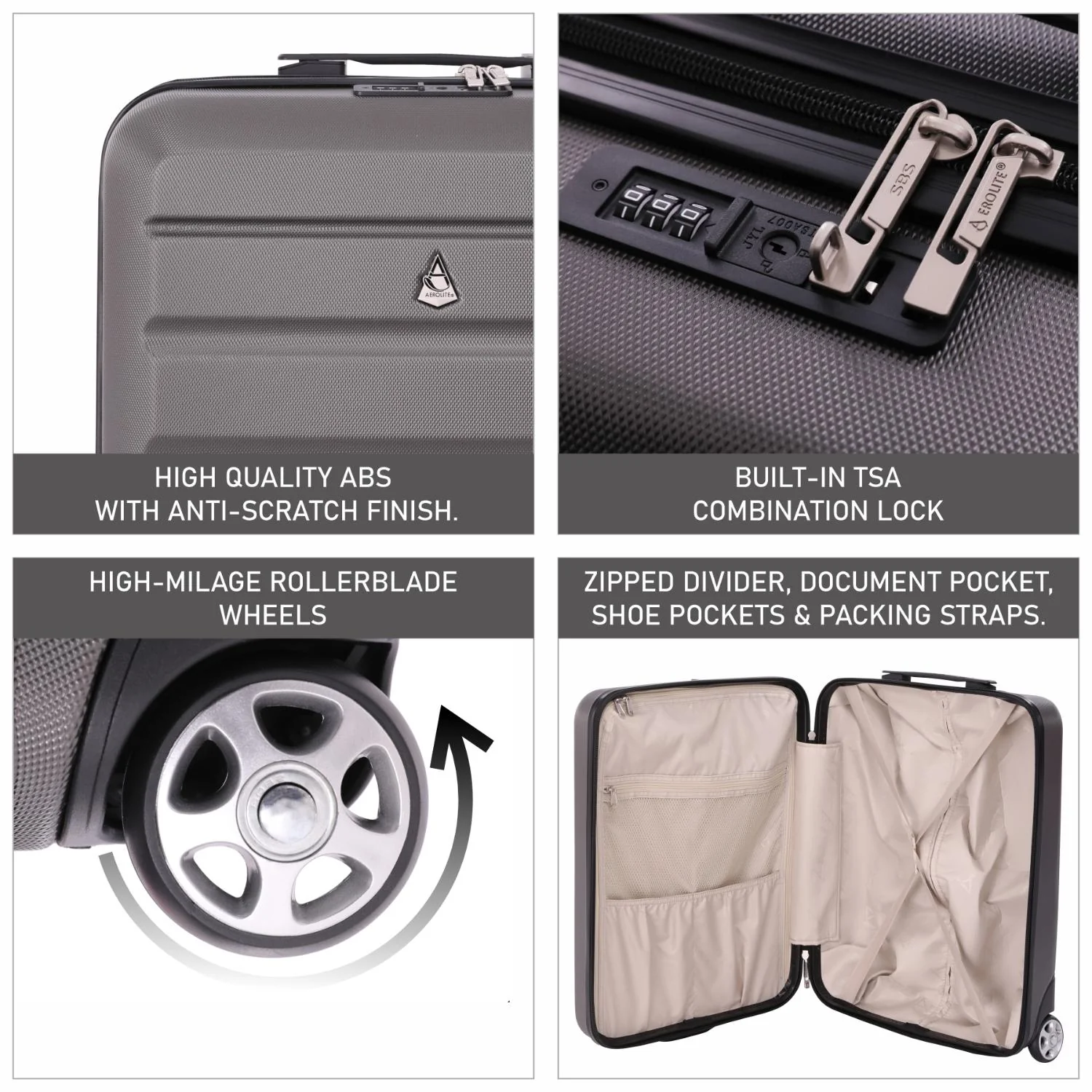 Aerolite (55x40x20cm) Ryanair Priority Max Lightweight Hard Shell Cabin Suitcase, 40L, 2 Wheels - Image 4