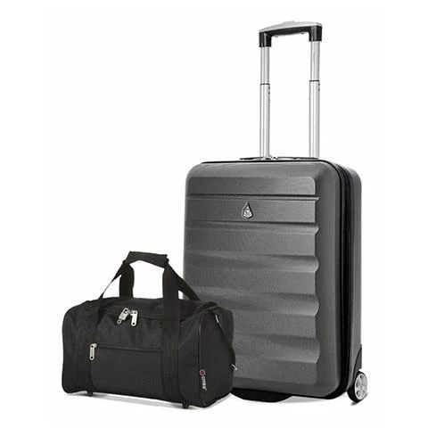Aerolite (55x40x20cm) Lightweight Hard Shell Cabin Hand Luggage and 5 Cities (35x20x20cm) Black Holdall