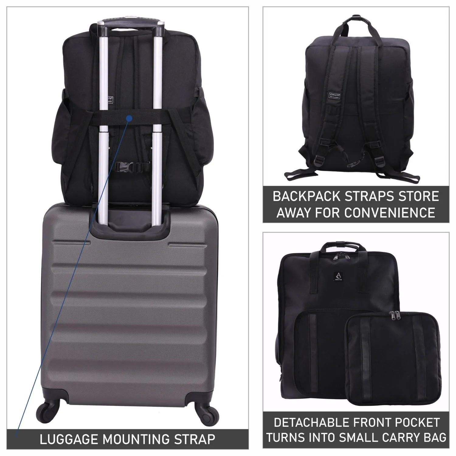 Aerolite 45x36x20 Easyjet Maximum Size Backpack With Removable Small Carry Pouch Recycled Eco-Friendly Shower-Resistant Cabin Luggage Approved Travel Carry On Flight Rucksack with 10 Year Warranty - Image 17