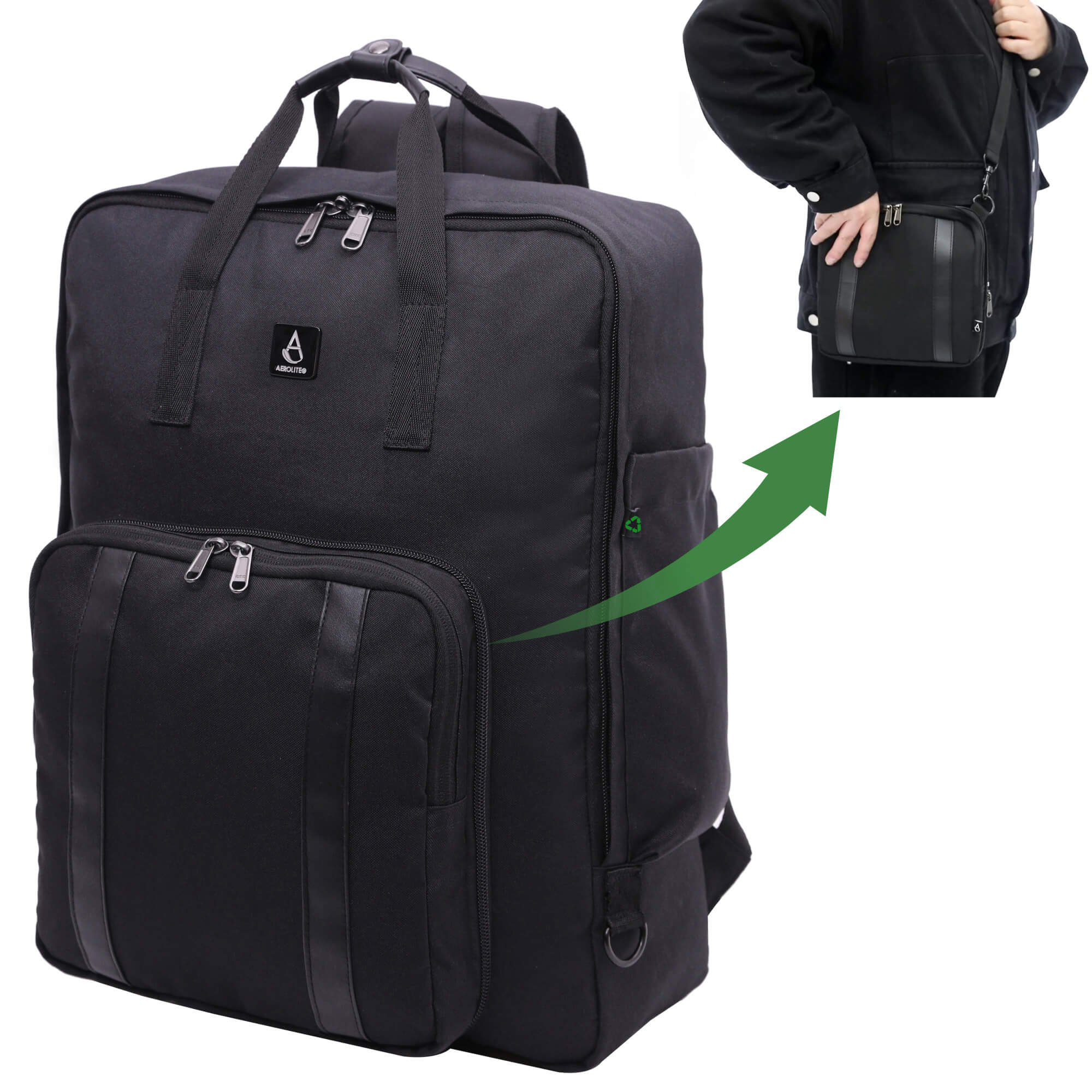 Aerolite 45x36x20 Easyjet Maximum Size Backpack With Removable Small Carry Pouch Recycled Eco-Friendly Shower-Resistant Cabin Luggage Approved Travel Carry On Flight Rucksack with 10 Year Warranty - Image 3
