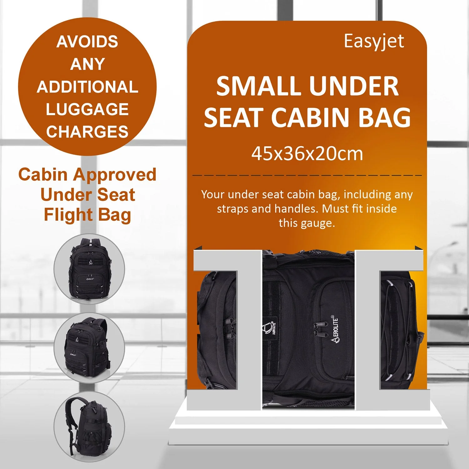 Aerolite 45x36x20 Easyjet Maximum Size Backpack With Removable Small Carry Pouch Recycled Eco-Friendly Shower-Resistant Cabin Luggage Approved Travel Carry On Flight Rucksack with 10 Year Warranty - Image 3