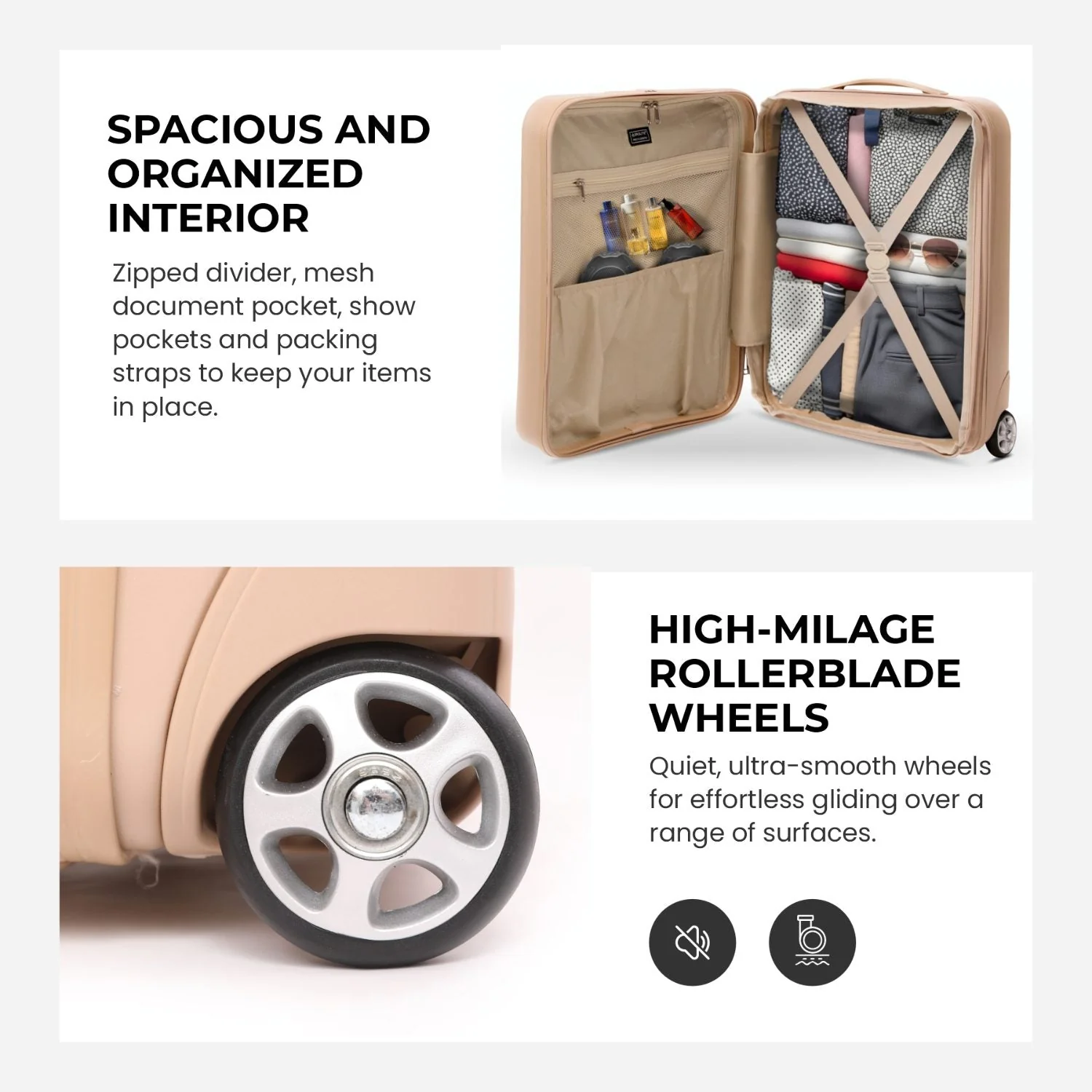 Aerolite Expandable Cabin Suitcase 55x40x20cm Ryanair Priority Max Size, Expands to 55x40x23cm for Lufthansa & Wizz Air Priority, Hard Shell 2-Wheel Carry-On Trolley with TSA Lock, 40–46L Capacity, Beige - Image 3
