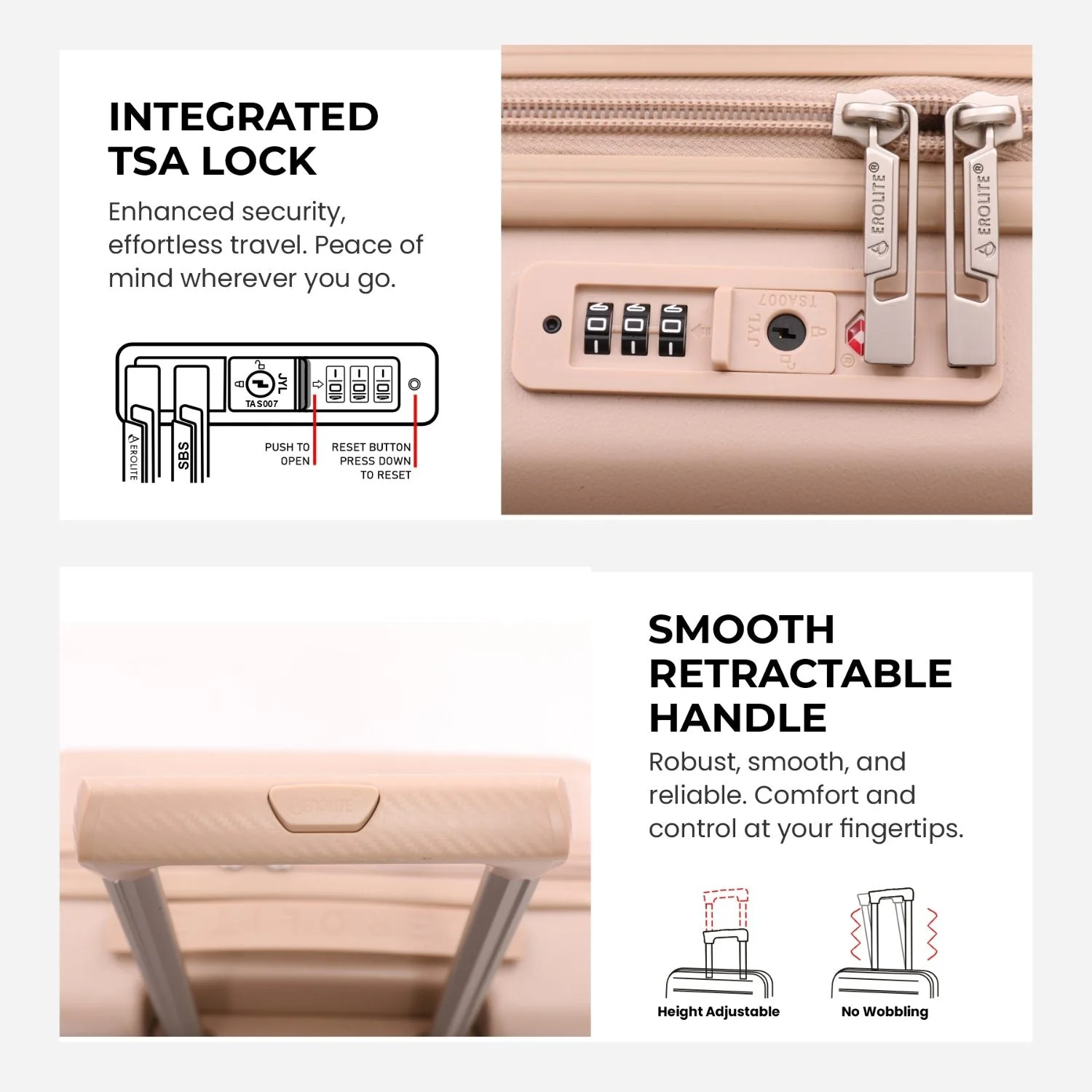 Aerolite Expandable Cabin Suitcase 55x40x20cm Ryanair Priority Max Size, Expands to 55x40x23cm for Lufthansa & Wizz Air Priority, Hard Shell 2-Wheel Carry-On Trolley with TSA Lock, 40–46L Capacity, Beige - Image 4
