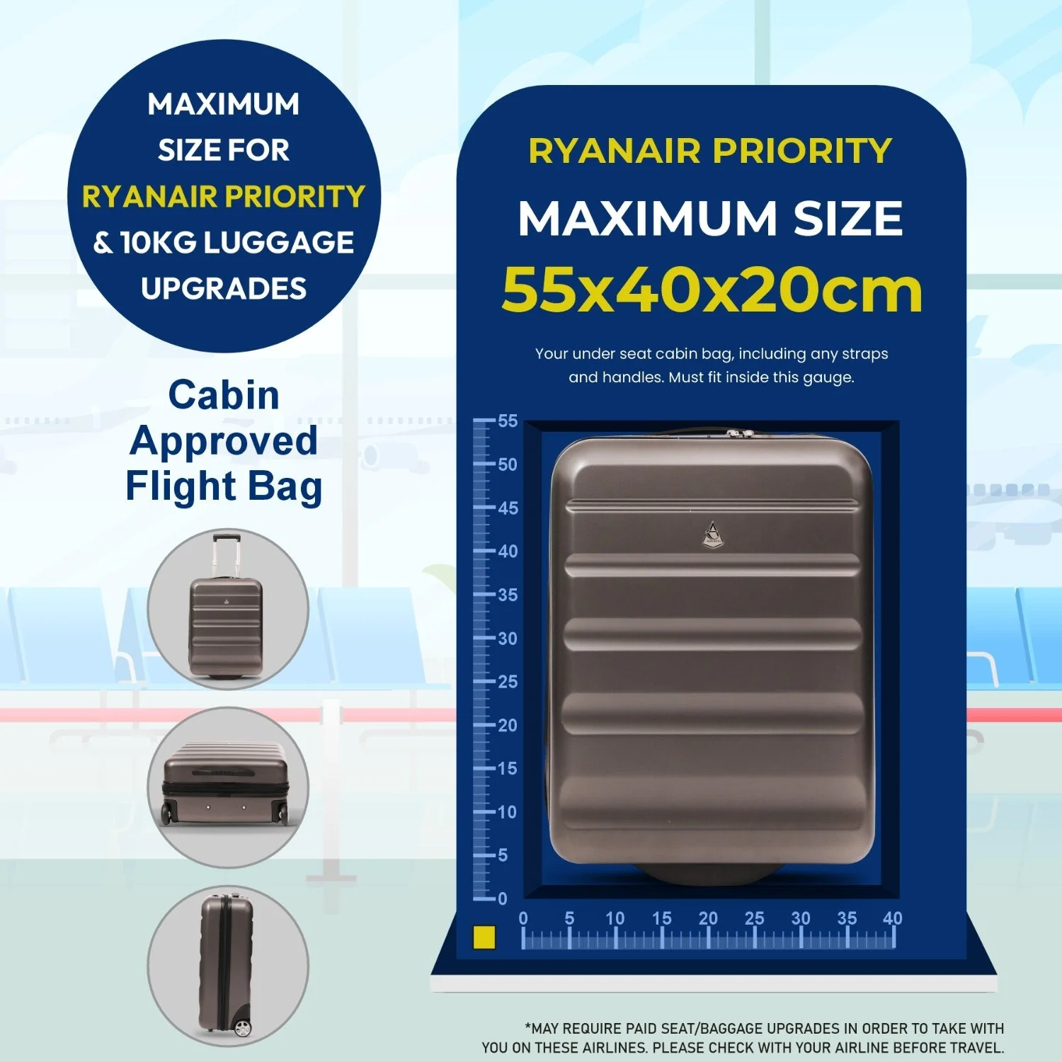 Aerolite Expandable Cabin Suitcase 55x40x20cm Ryanair Priority Max Size, Expands to 55x40x23cm for Lufthansa & Wizz Air Priority, Hard Shell 2-Wheel Carry-On Trolley with TSA Lock, 40–46L Capacity, Charcoal - Image 6