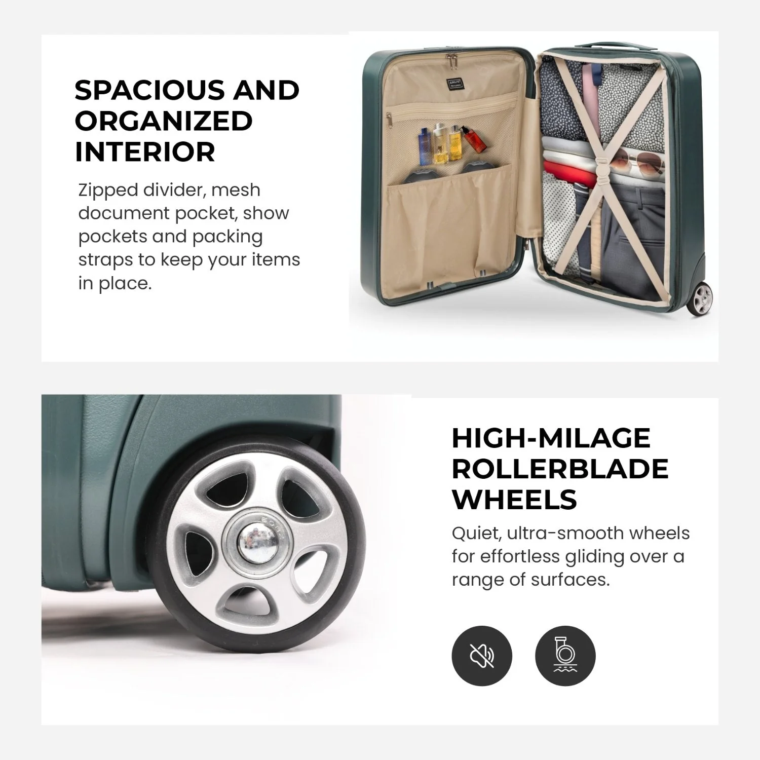 Aerolite Expandable Cabin Suitcase 55x40x20cm Ryanair Priority Max Size, Expands to 55x40x23cm for Lufthansa & Wizz Air Priority, Hard Shell 2-Wheel Carry-On Trolley with TSA Lock, 40–46L Capacity, Forest Green - Image 4
