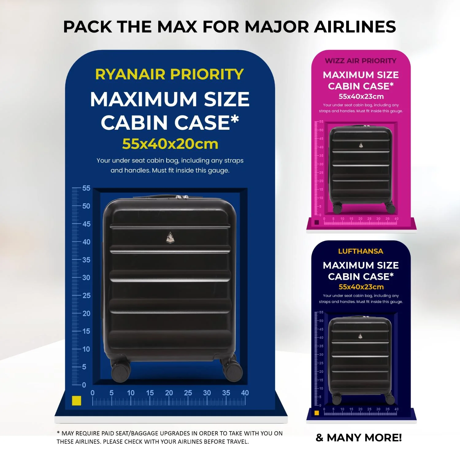 Aerolite Expandable 55x40x20cm to 55x40x23cm Ryanair Priority, Wizz Air Priority, Lufthansa Max Size Lightweight Hard Shell Carry On Hand Cabin Luggage Suitcase with 4 Wheels (BLACK) - Image 4