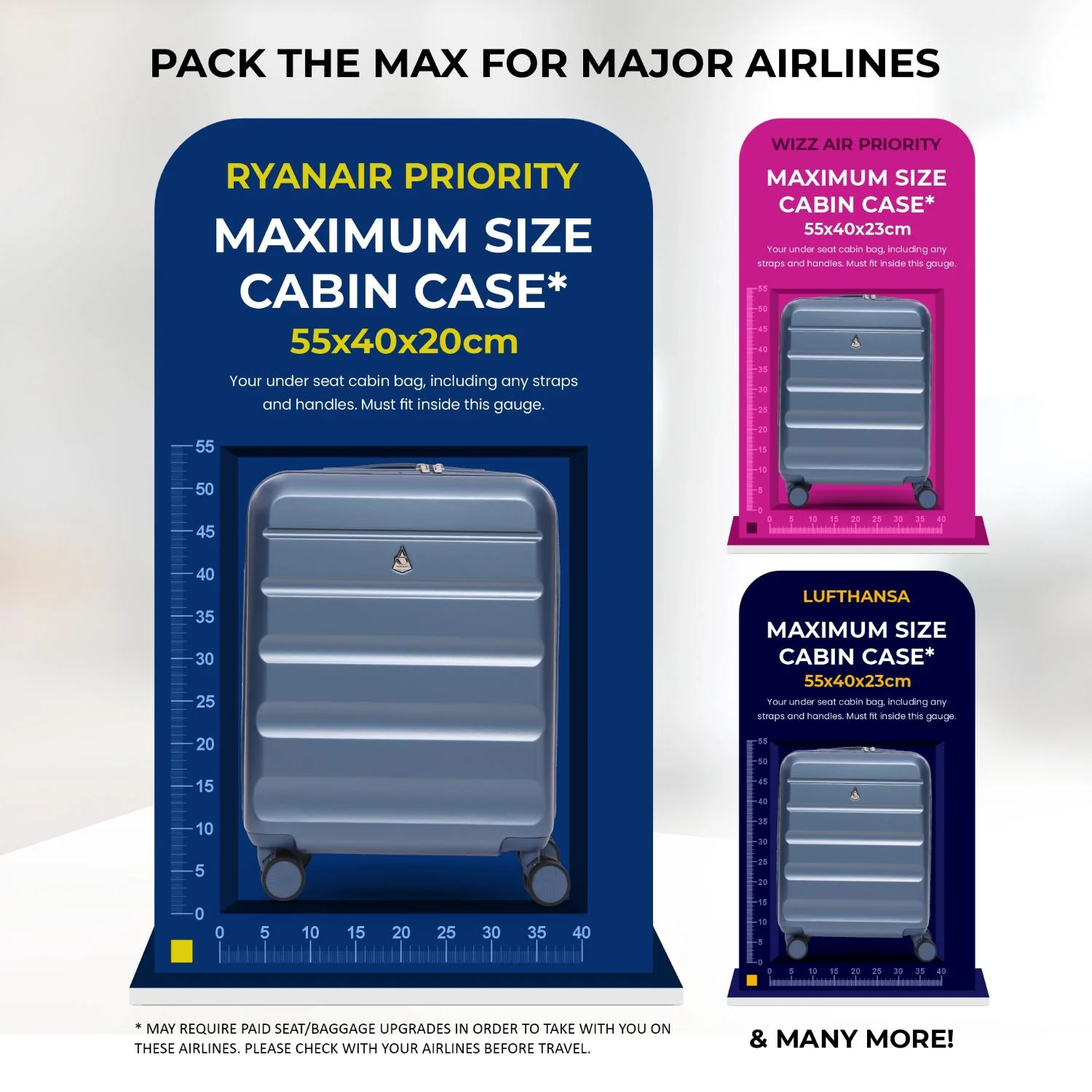 Aerolite Expandable 55x40x20cm to 55x40x23cm Ryanair Priority, Wizz Air Priority, Lufthansa Max Size Lightweight Hard Shell Carry On Hand Cabin Luggage Suitcase with 4 Wheels (BLUE) - Image 4