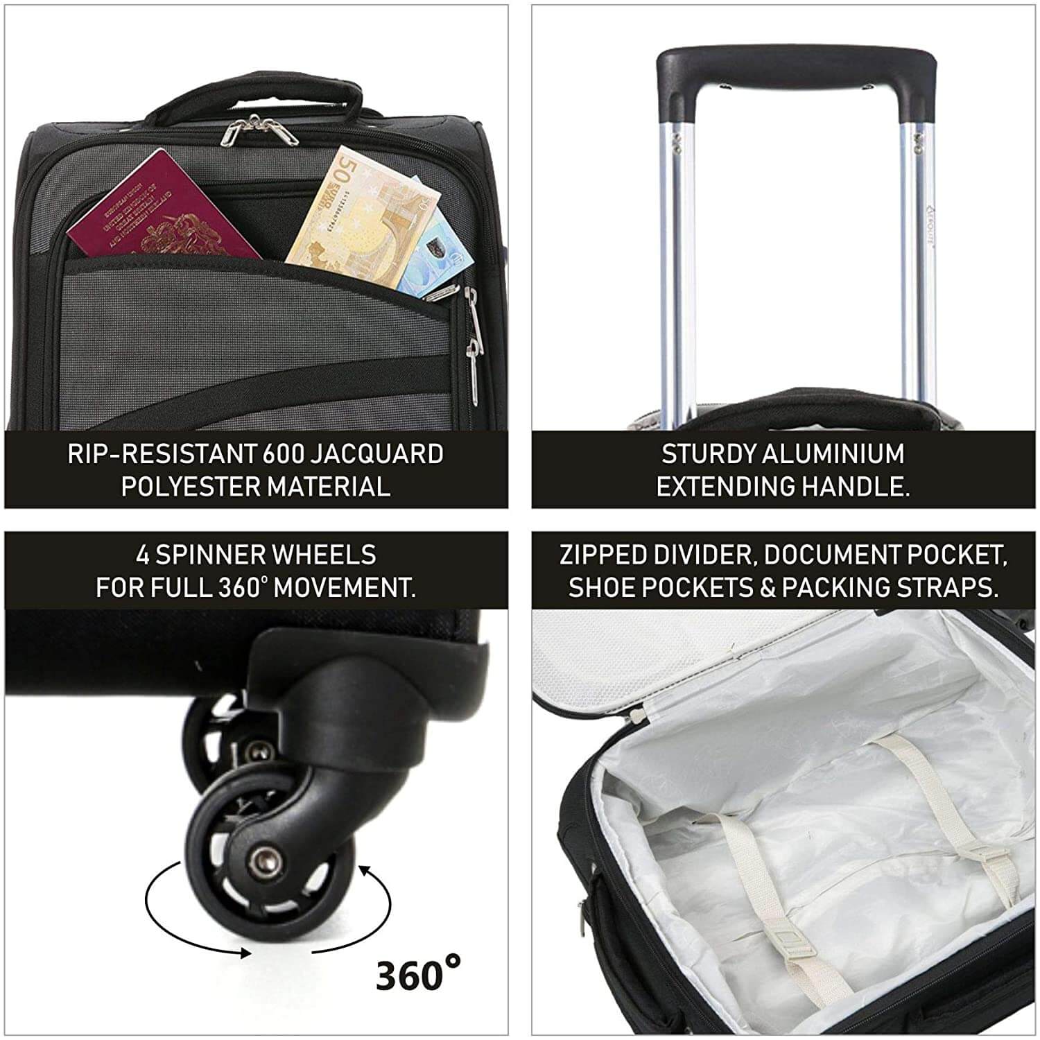 Aerolite Super Lightweight 4 Wheels Soft Shell Cabin & Hold Luggage, Cabin Size Approved for Ryanair (Priority), easyJet (Plus/Large Cabin), British Airways, Delta, Lufthansa Bundle - Image 32