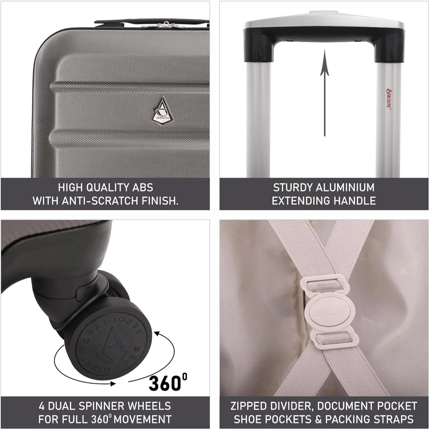 Aerolite 55cm Lightweight Hard Shell 4 Wheel Cabin Suitcase (55x35x20cm) , Approved for Ryanair (Priority), easyJet (plus/flexi), British Airways, Virgin Atlantic, and More - Image 3